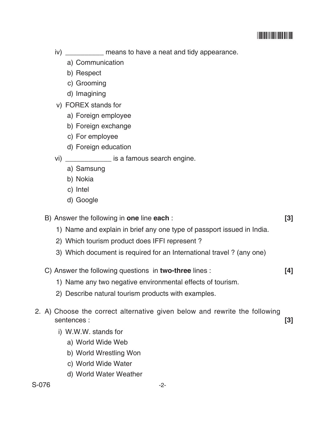 Goa Board Class 10 Travel & Tourism  076 Nsqf (June 2018) Question Paper - Page 2