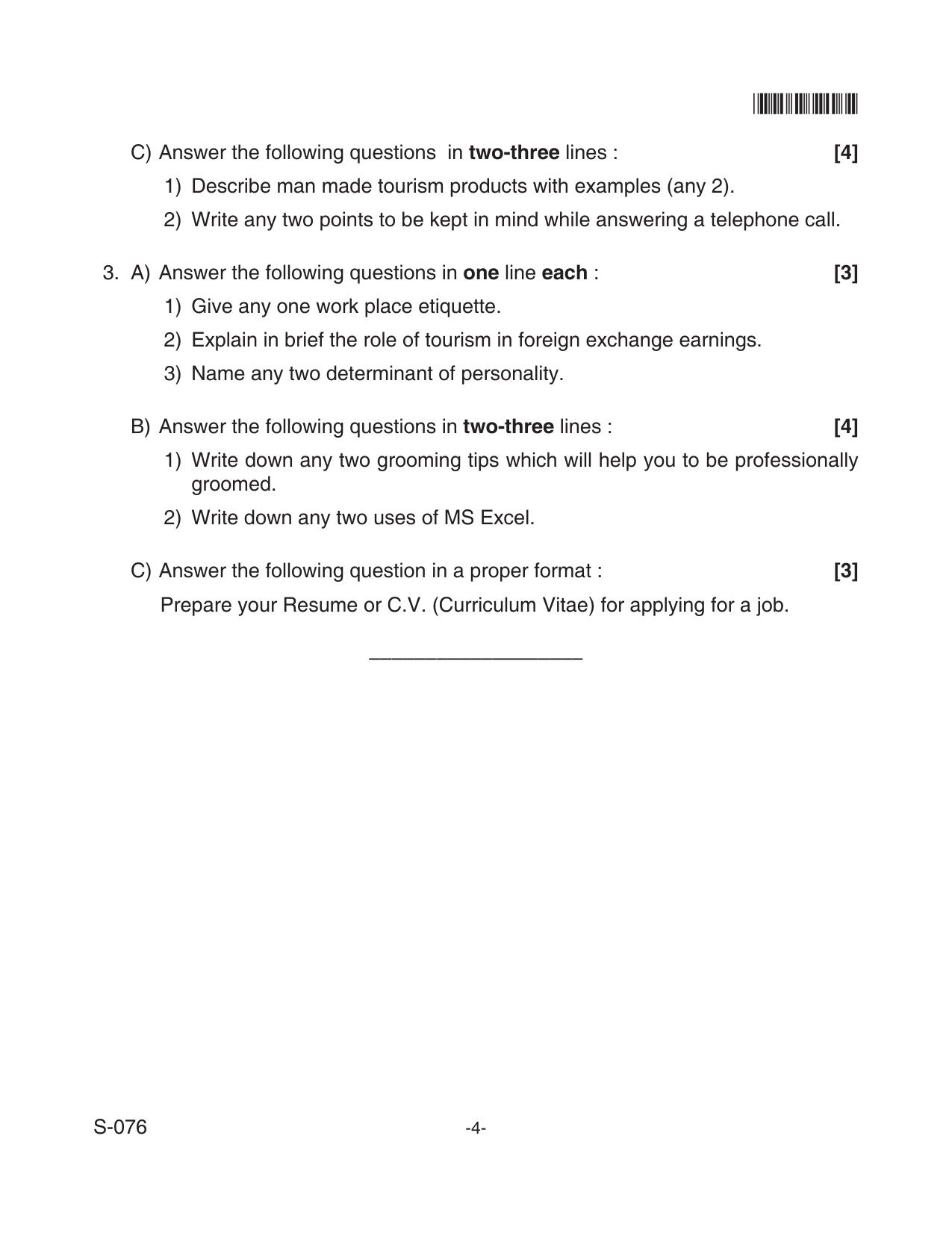 Goa Board Class 10 Travel & Tourism  076 Nsqf (June 2018) Question Paper - Page 4