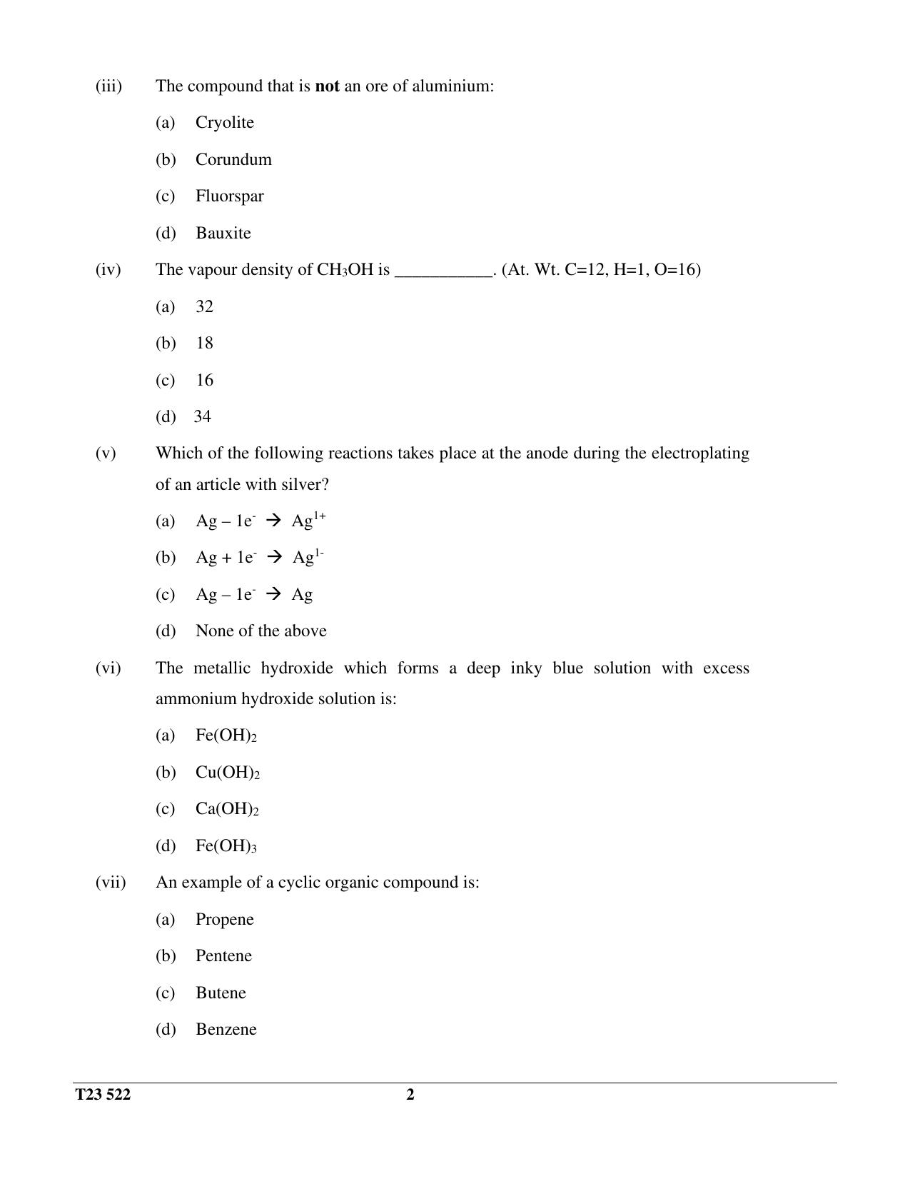 ICSE Class 10 CHEMISTRY (SCIENCE PAPER 2) 2023 Question Paper - Page 2