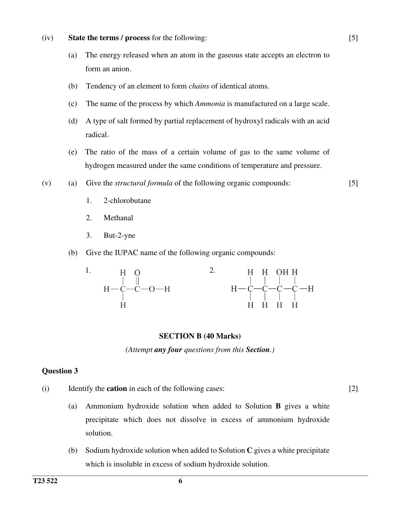 ICSE Class 10 CHEMISTRY (SCIENCE PAPER 2) 2023 Question Paper - Page 6