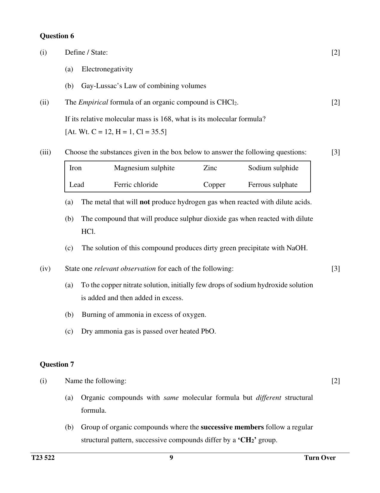 ICSE Class 10 CHEMISTRY (SCIENCE PAPER 2) 2023 Question Paper - Page 9