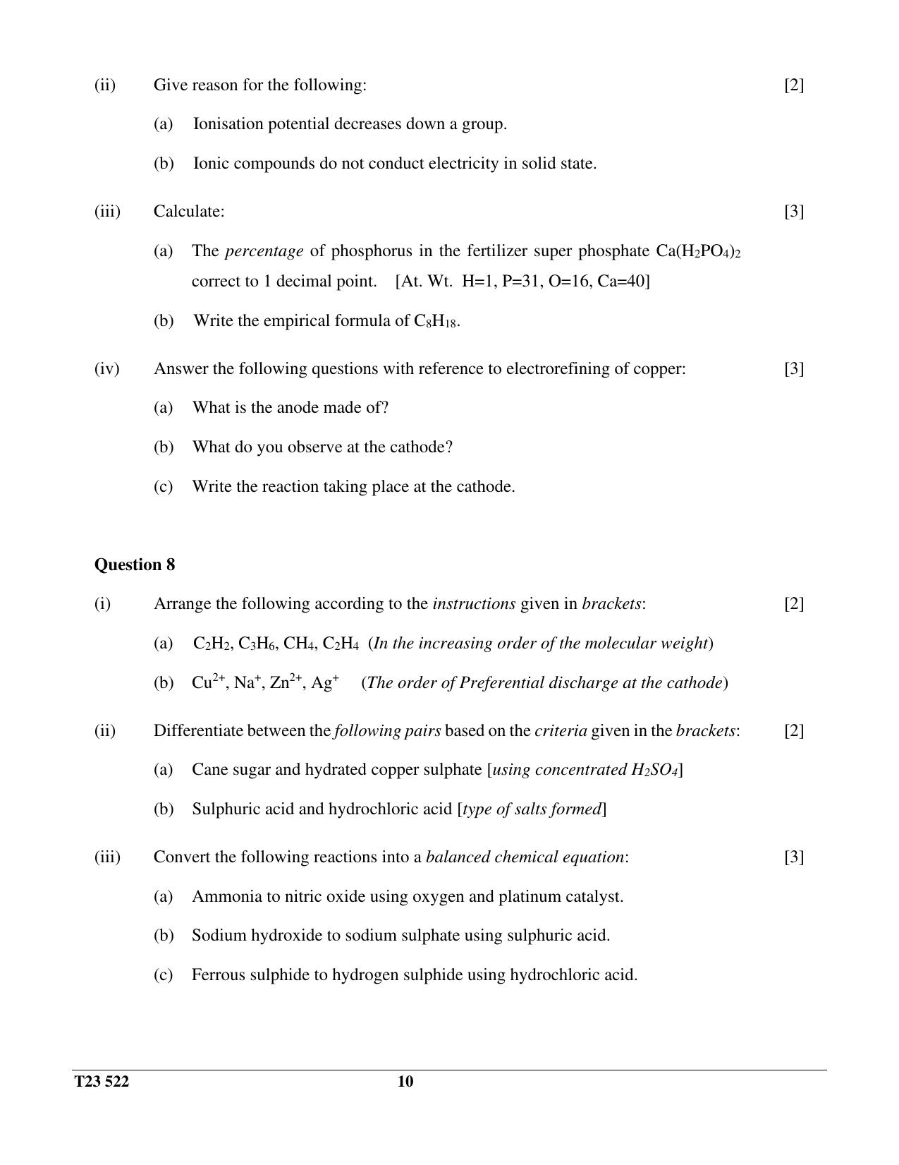 ICSE Class 10 CHEMISTRY (SCIENCE PAPER 2) 2023 Question Paper - Page 10
