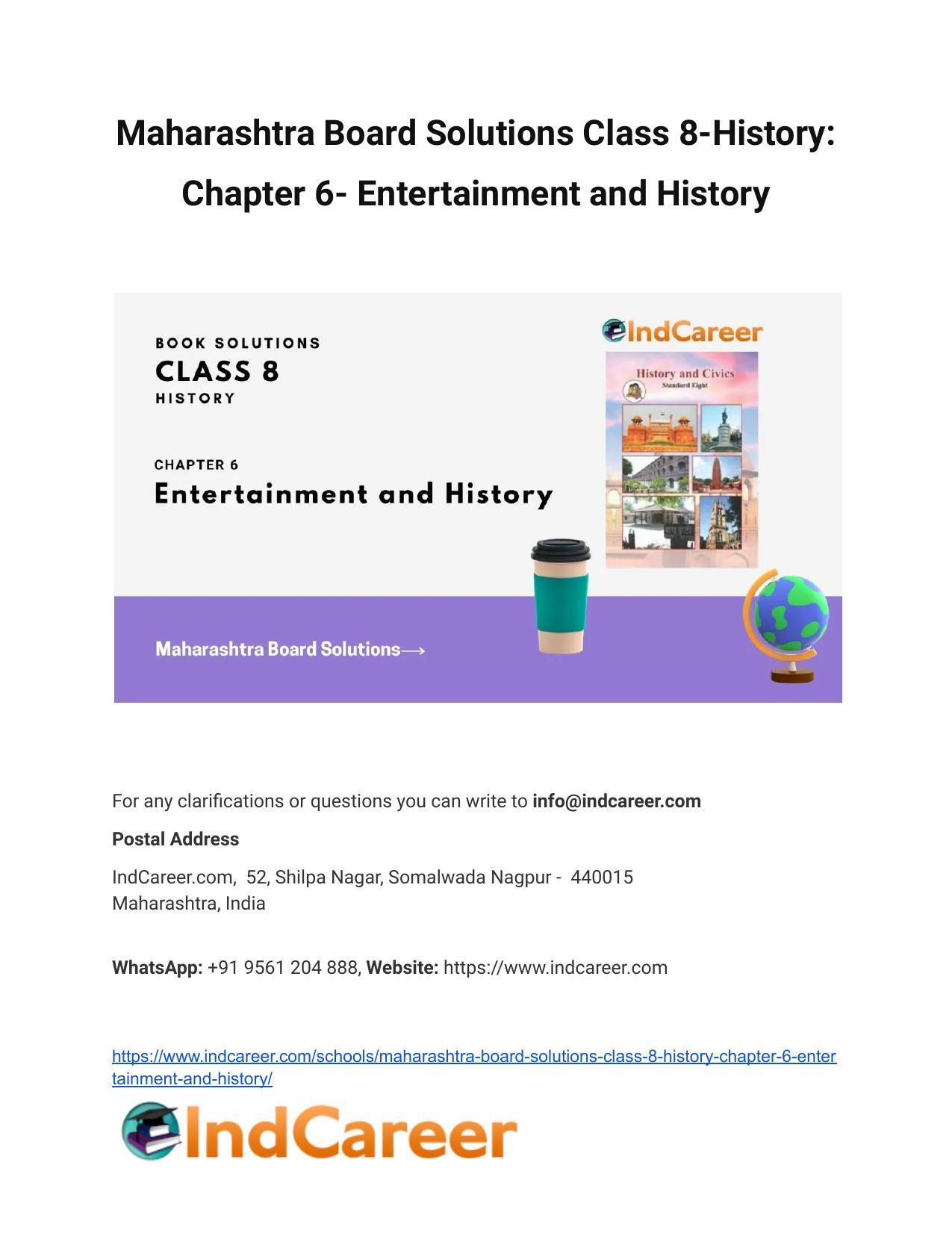 Maharashtra Board Solutions Class 8-History: Chapter 6- Entertainment and History - Page 1