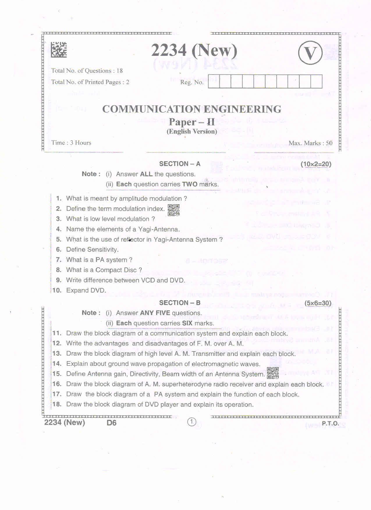 AP Intermediate 2nd Year Vocational Question Paper September-2021- Communication_Engineering-II - Page 1