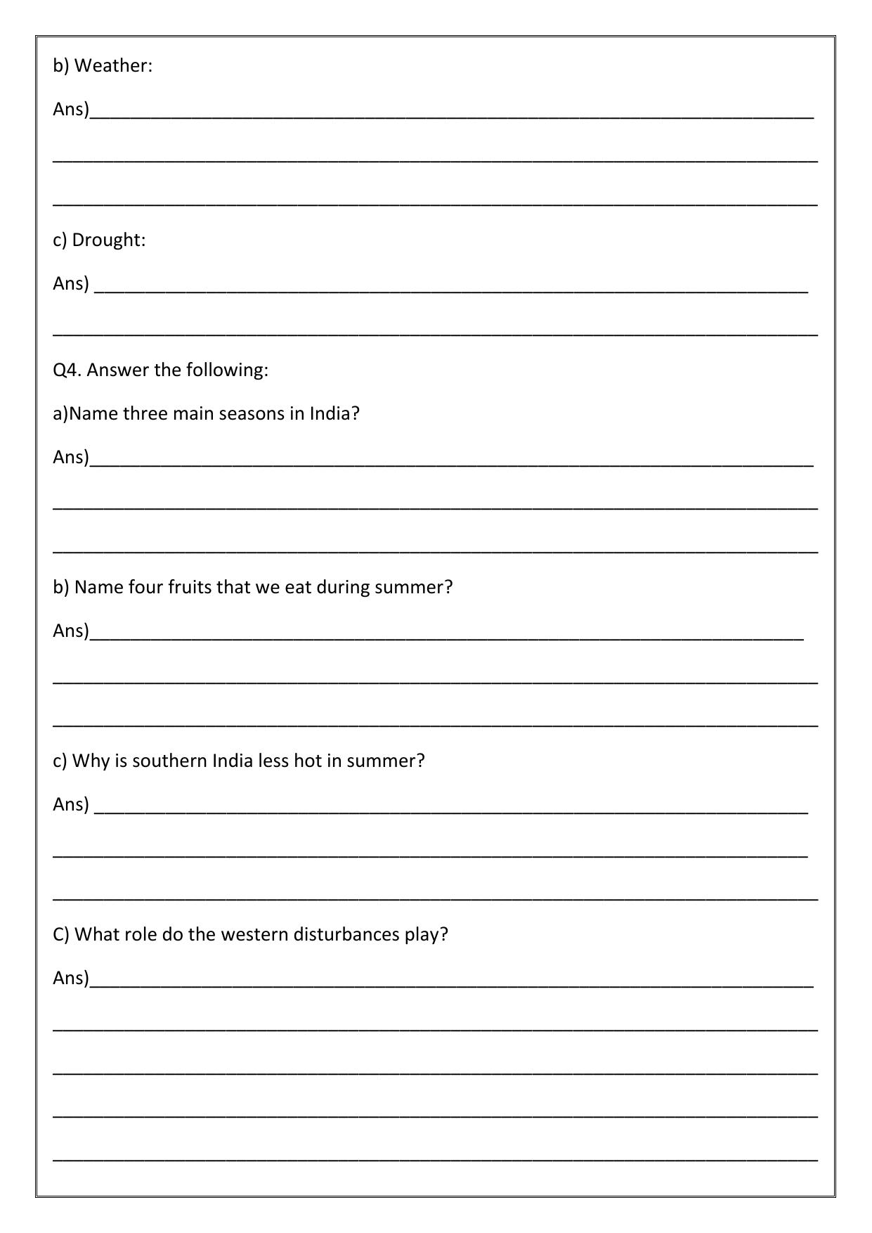 Worksheet for Class 4 Social Science The Climate Of Our Country Assignment 2 - Page 2