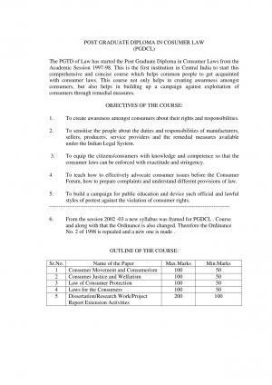 RTMNU Post Graduate Teaching Department of Law of POST GRADUATE DIPLOMA IN COSUMER LAW (PGDCL) (POST GRADUATE DIPLOMA IN LAWS) Syllabus.