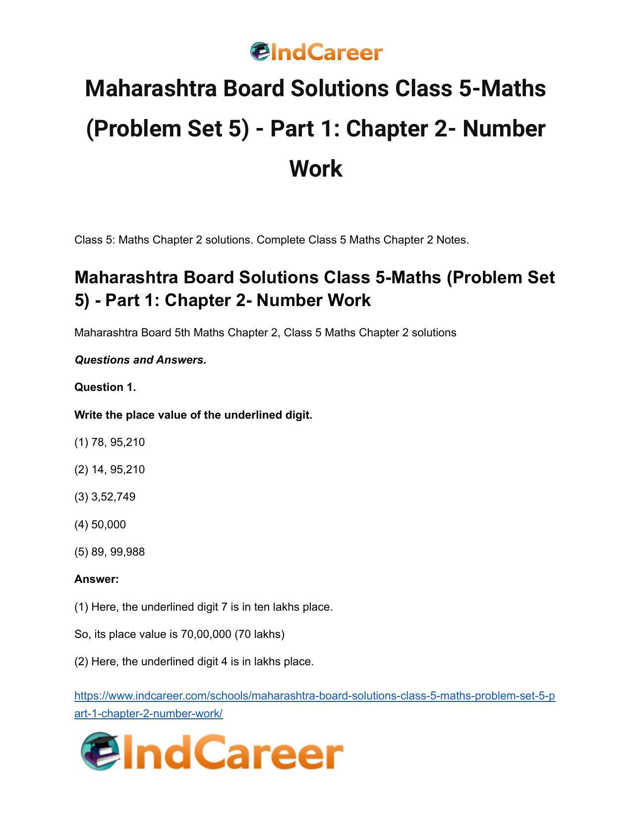 Maharashtra Board Solutions Class 5-Maths (Problem Set 5) - Part 1: Chapter 2- Number Work - Page 2