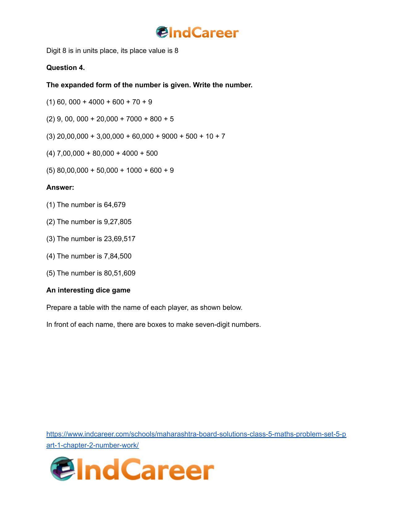 Maharashtra Board Solutions Class 5-Maths (Problem Set 5) - Part 1: Chapter 2- Number Work - Page 5