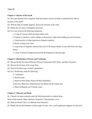 CBSE Worksheets for Class 11 Geography Interior of the Earth Assignment