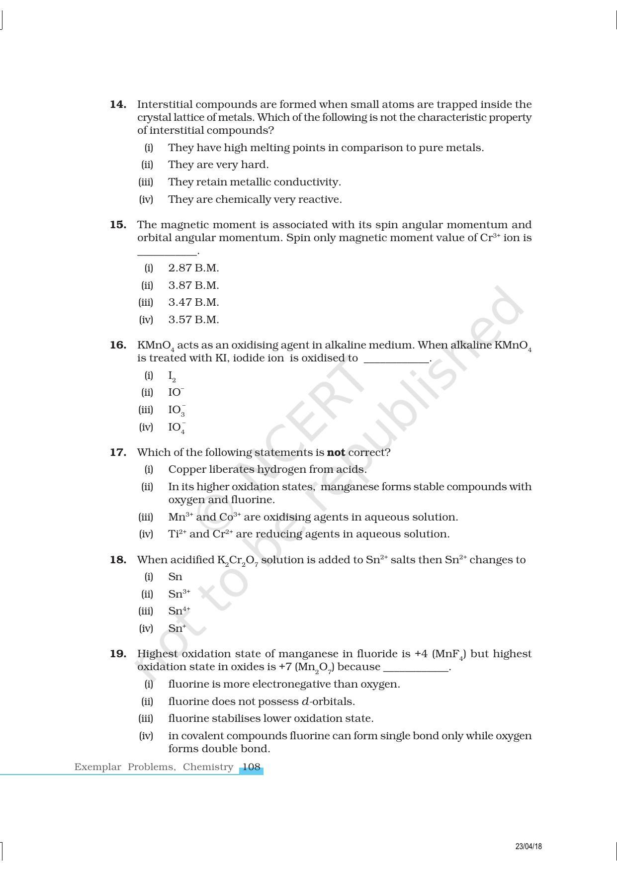 NCERT Exemplar Book for Class 12 Chemistry: Chapter 8 The d- and f- Block Elements - Page 4