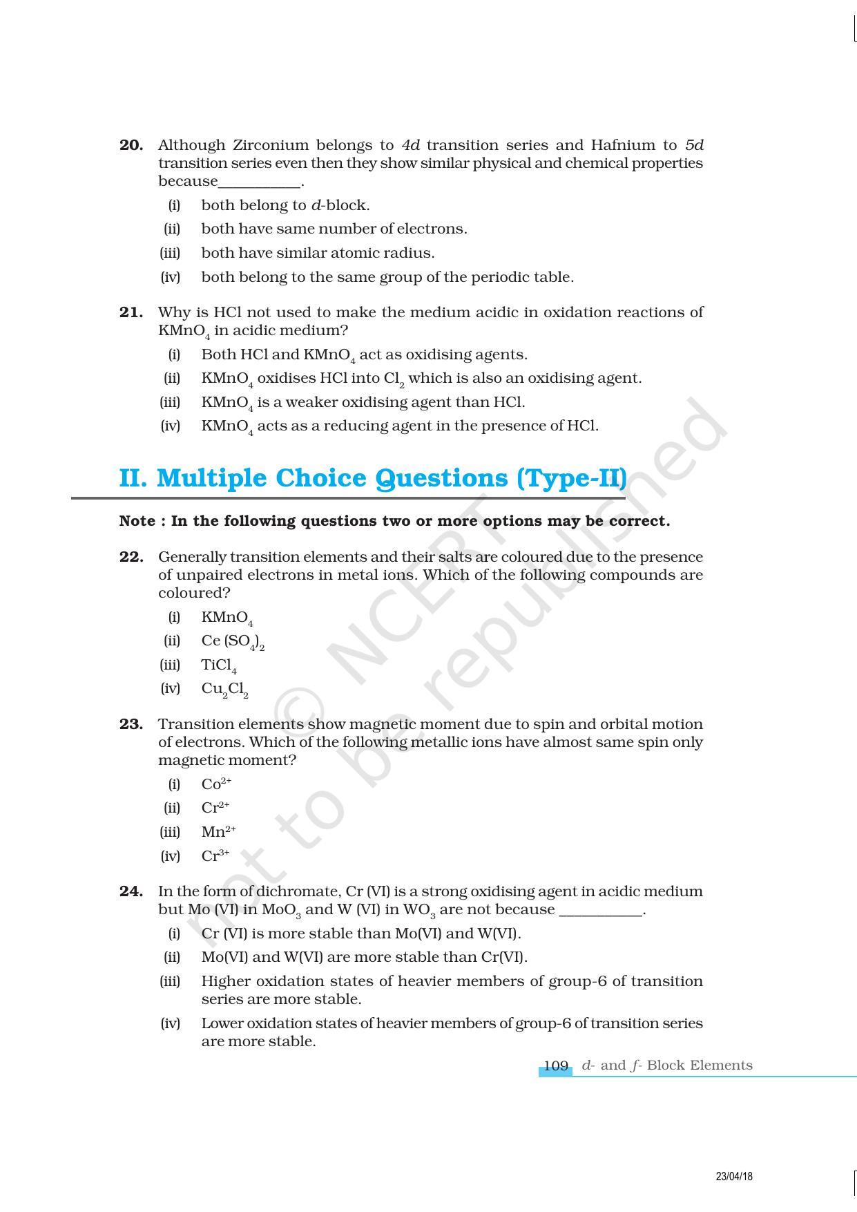 NCERT Exemplar Book for Class 12 Chemistry: Chapter 8 The d- and f- Block Elements - Page 5