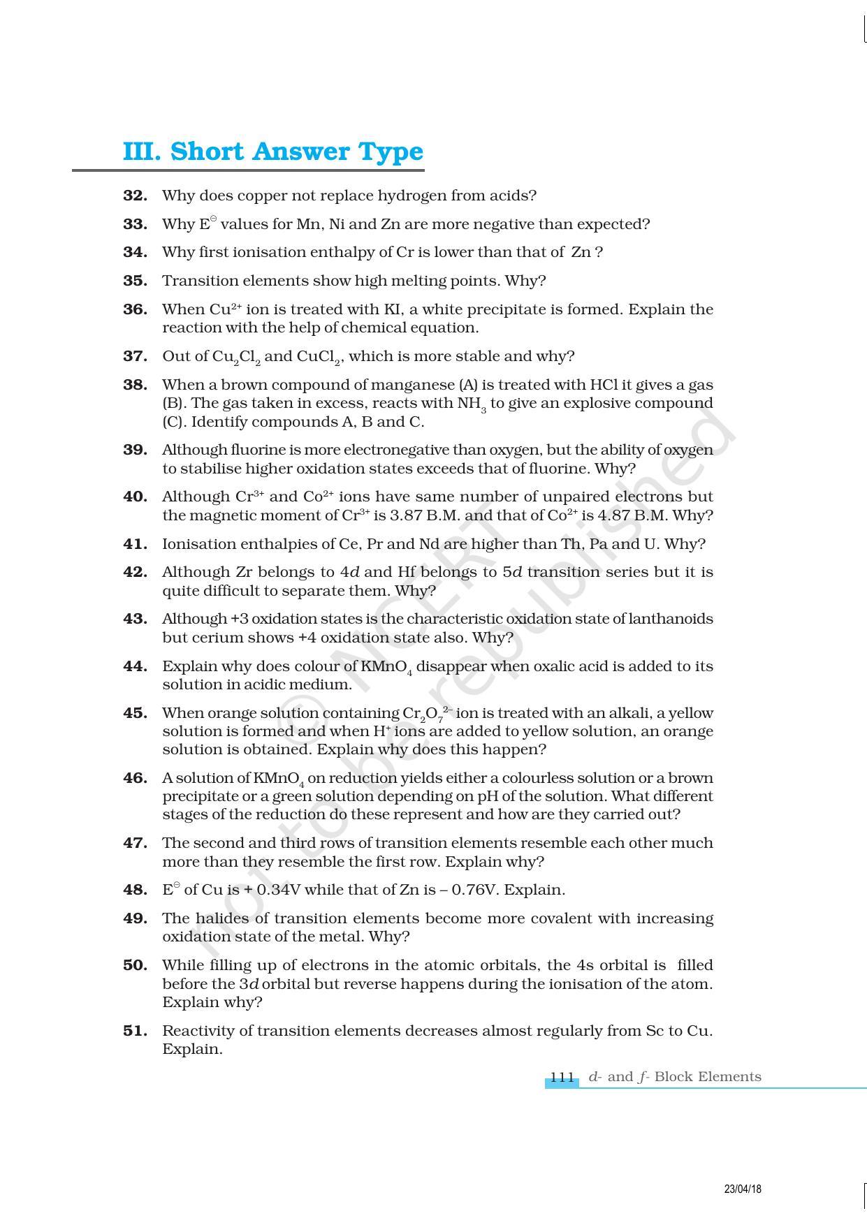 NCERT Exemplar Book for Class 12 Chemistry: Chapter 8 The d- and f- Block Elements - Page 7