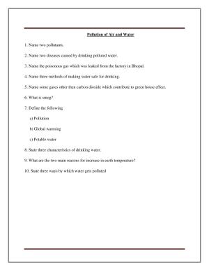 CBSE Worksheets for Class 8 Science Pollution of Air and Water Assignment