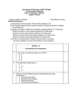 Edudel Class 11 Physics Sample Question Paper