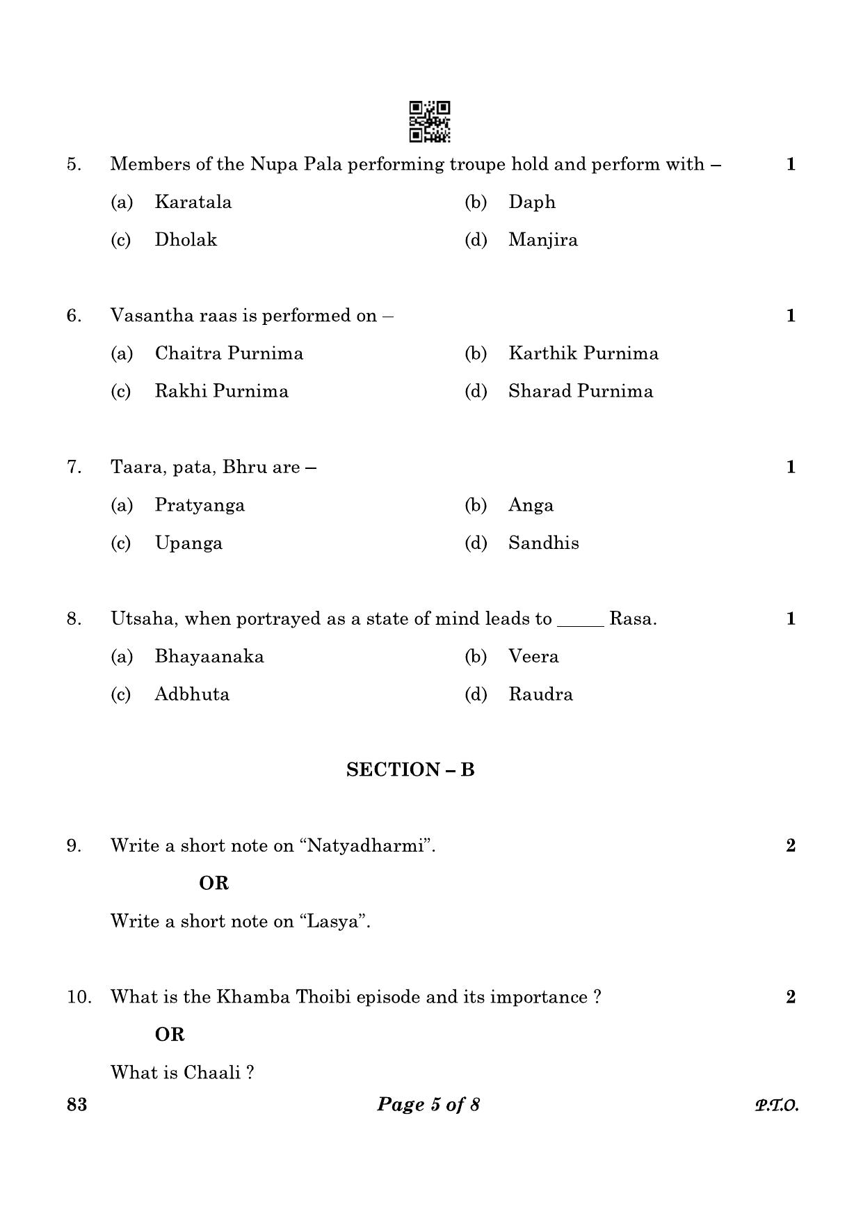 CBSE Class 12 83_Manipuri Dance (Theory) 2023 Question Paper - Page 5