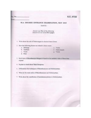 SSUS Entrance Exam DANCE 2018 Question Paper
