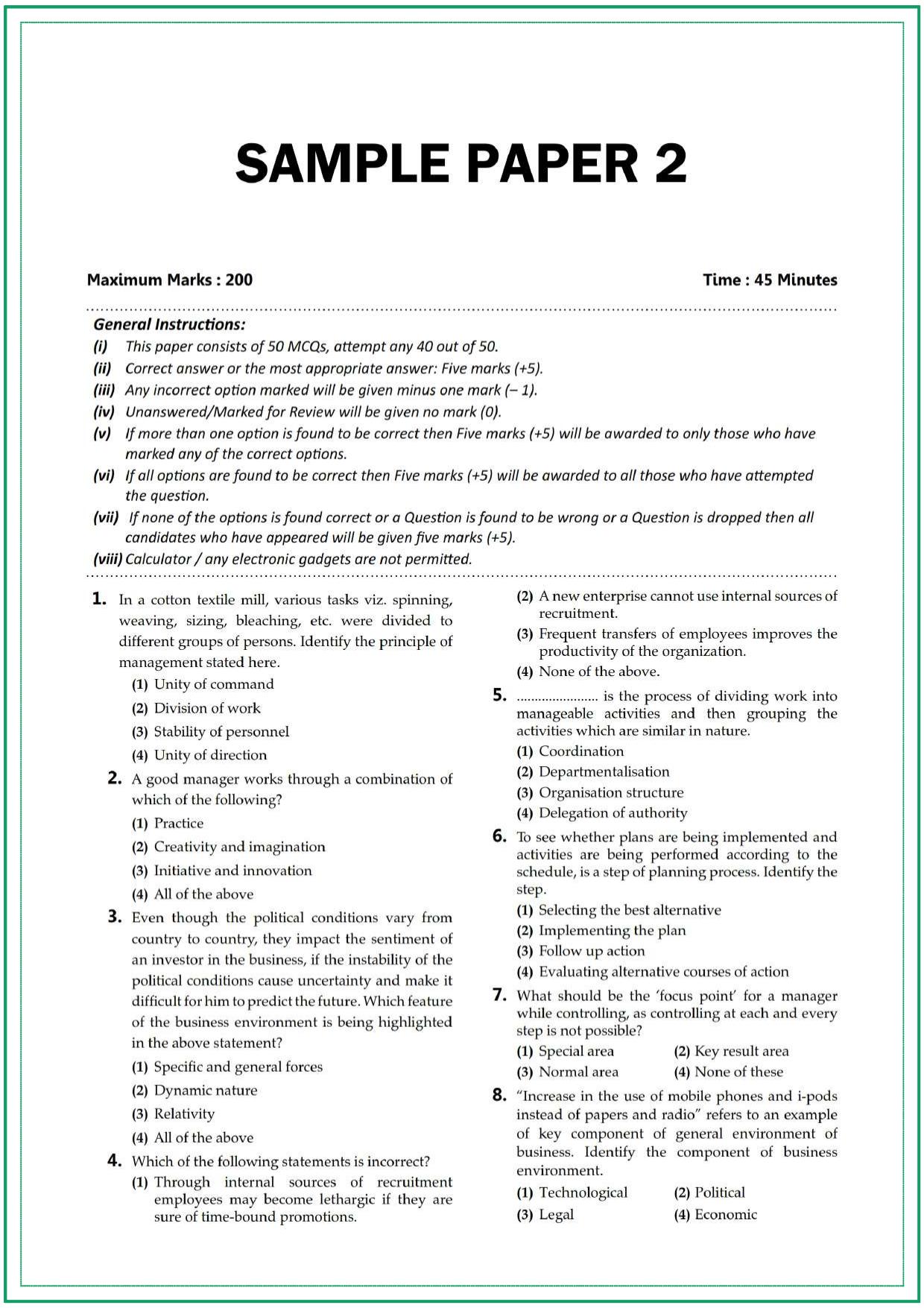 CUET UG Business Studies Sample Paper 2 - Page 1