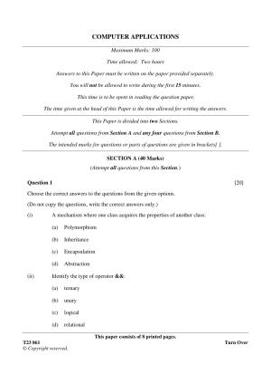 ICSE Class 10 COMPUTER APPLICATIONS 2023 Question Paper