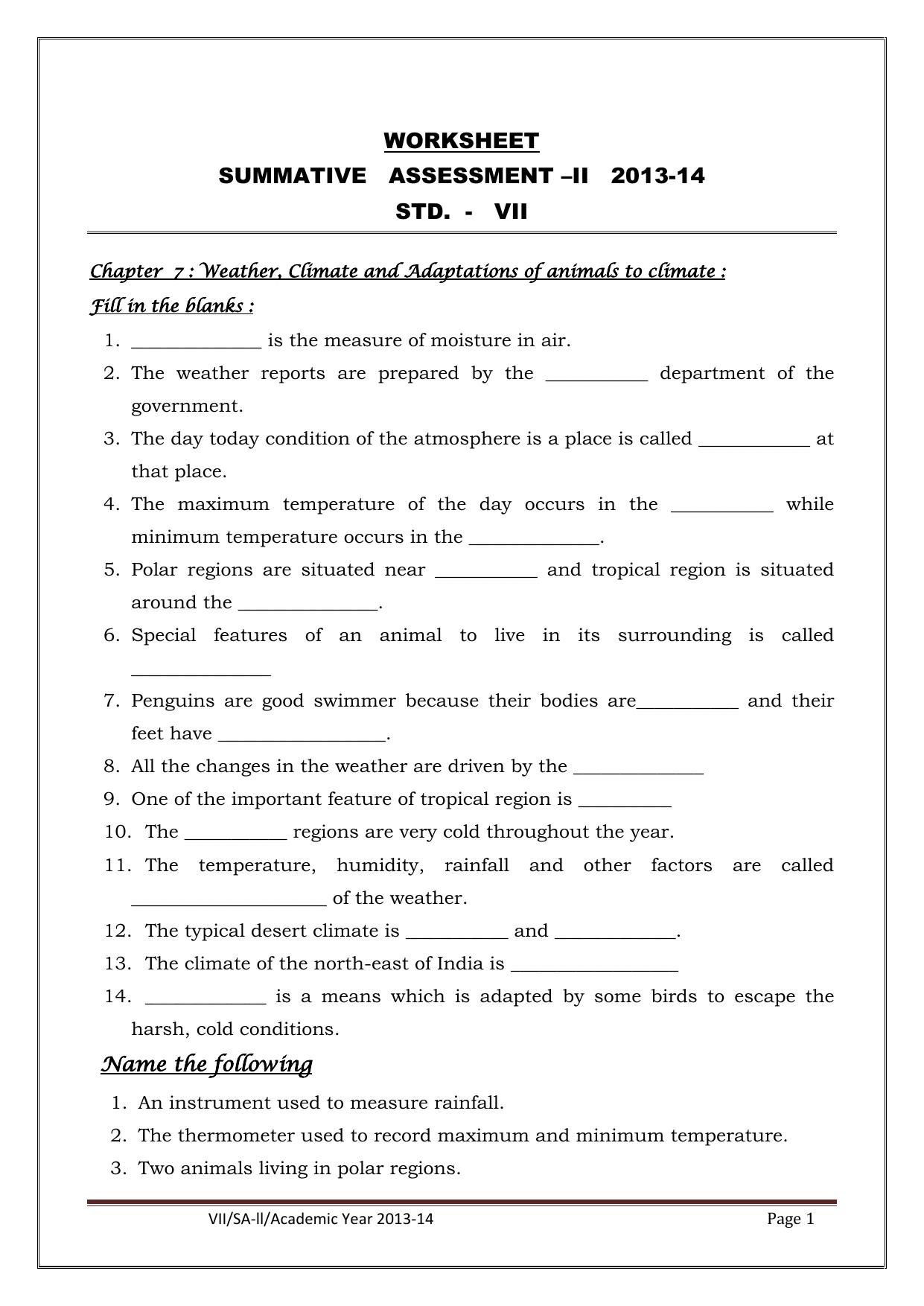 CBSE Worksheets for Class 7 Geography All Chapters Assignment 2 - Page 1