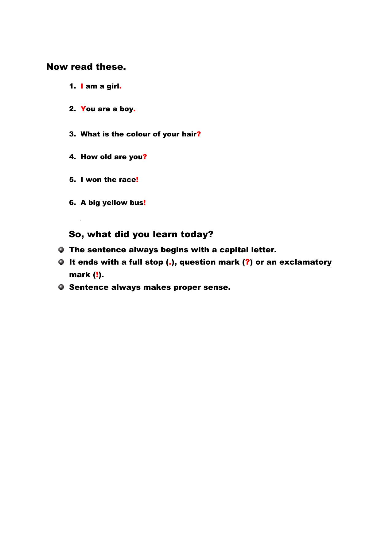 Class 1 English Practice Worksheets-The Sentence - Page 2