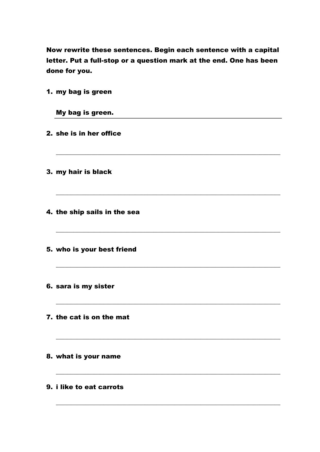 Class 1 English Practice Worksheets-The Sentence - Page 3