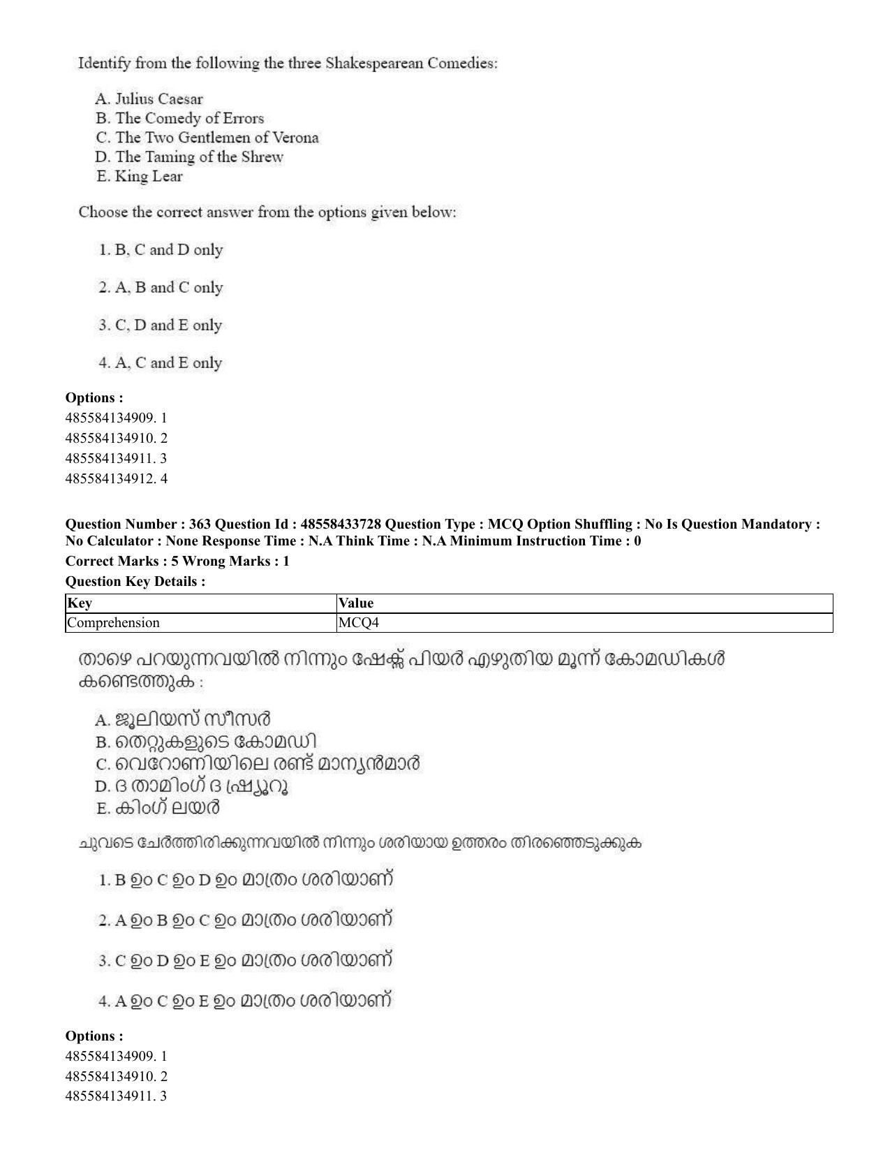 CUET 2023 English Malayalam Shift 1 Question Papers - 18 June 2023 - Page 350