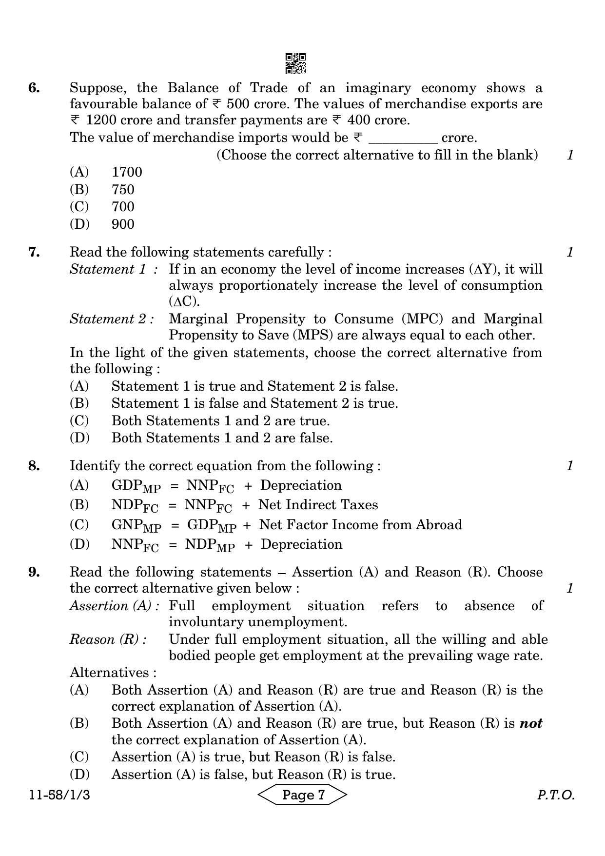 CBSE Class 12 58-1-3 Economics 2024 Question Paper - Page 7
