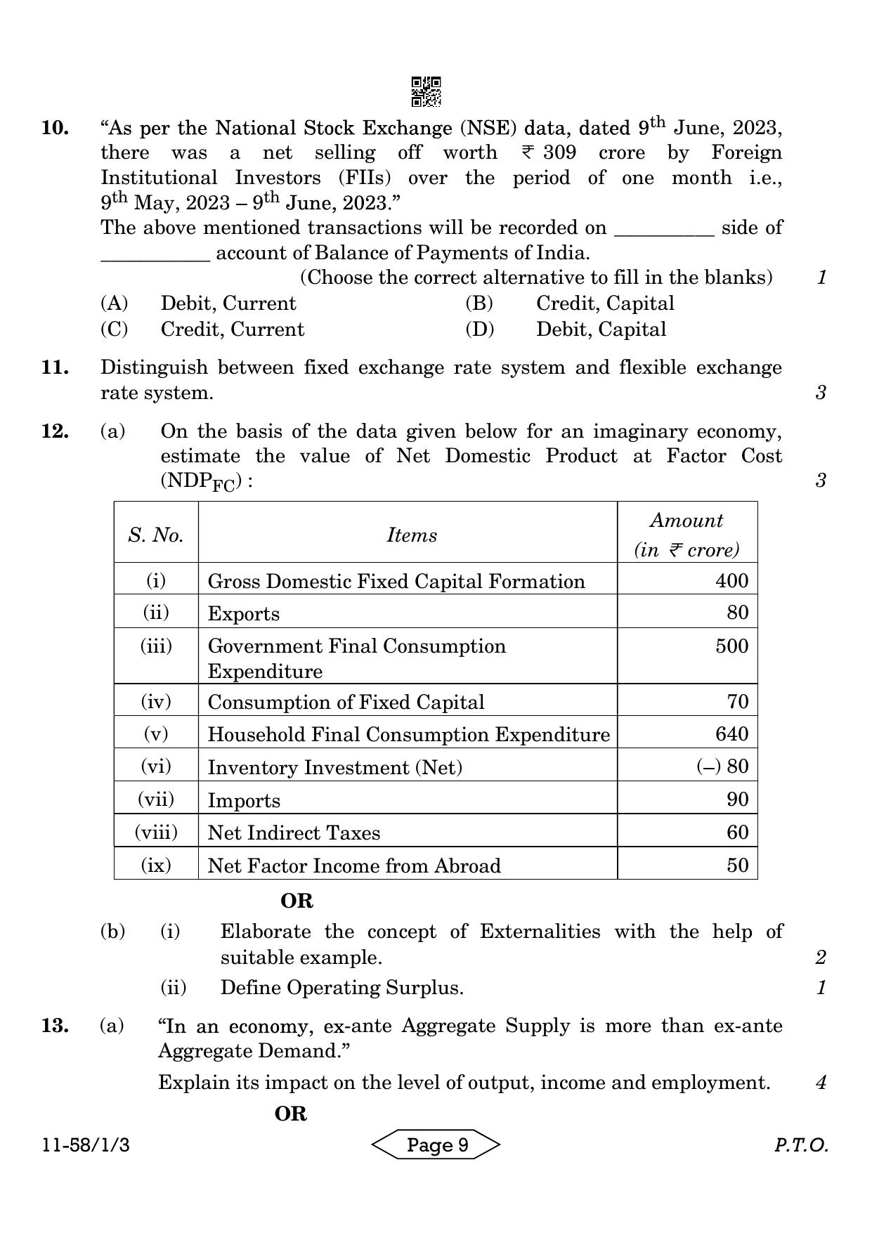CBSE Class 12 58-1-3 Economics 2024 Question Paper - Page 9