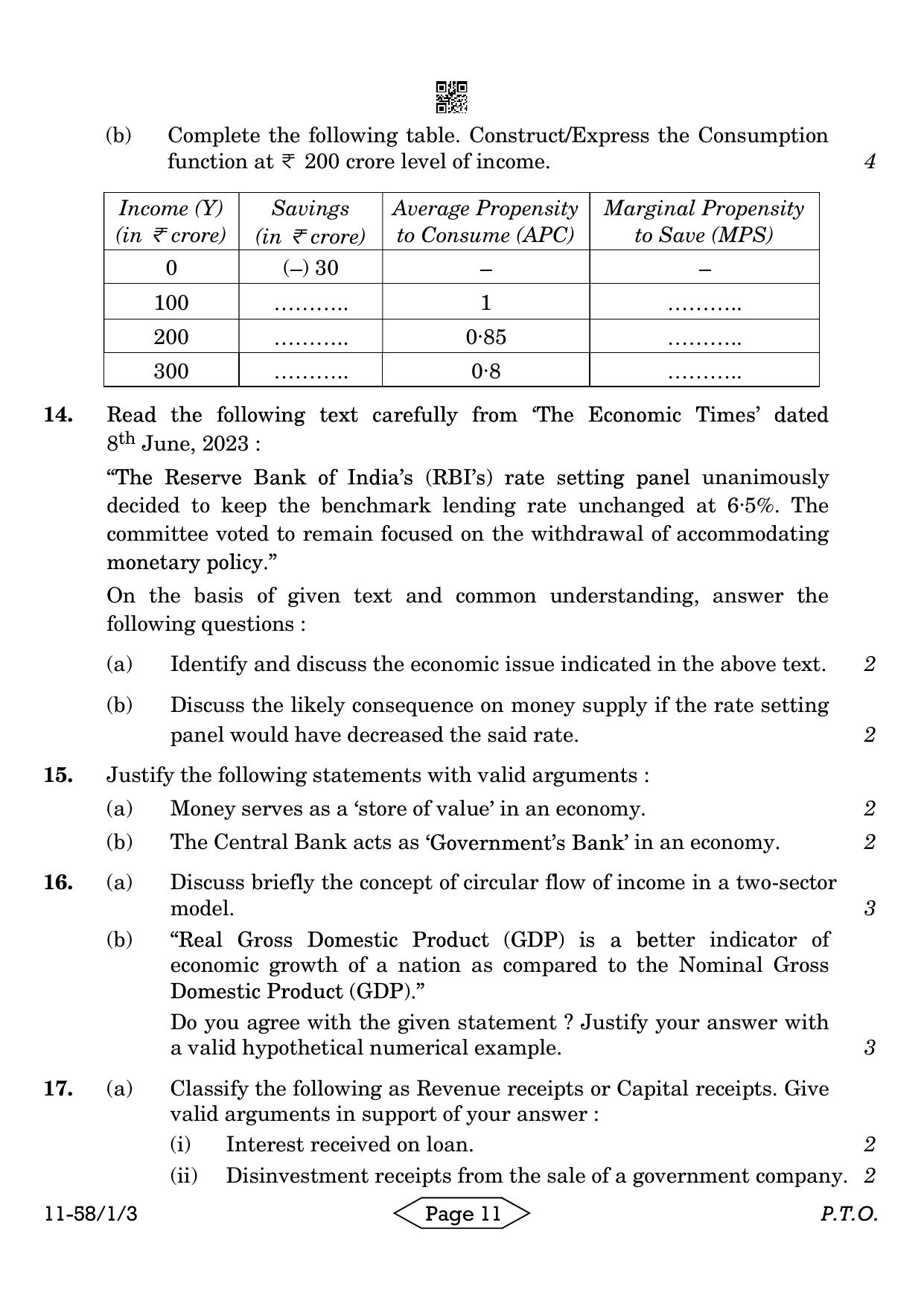 CBSE Class 12 58-1-3 Economics 2024 Question Paper - Page 11