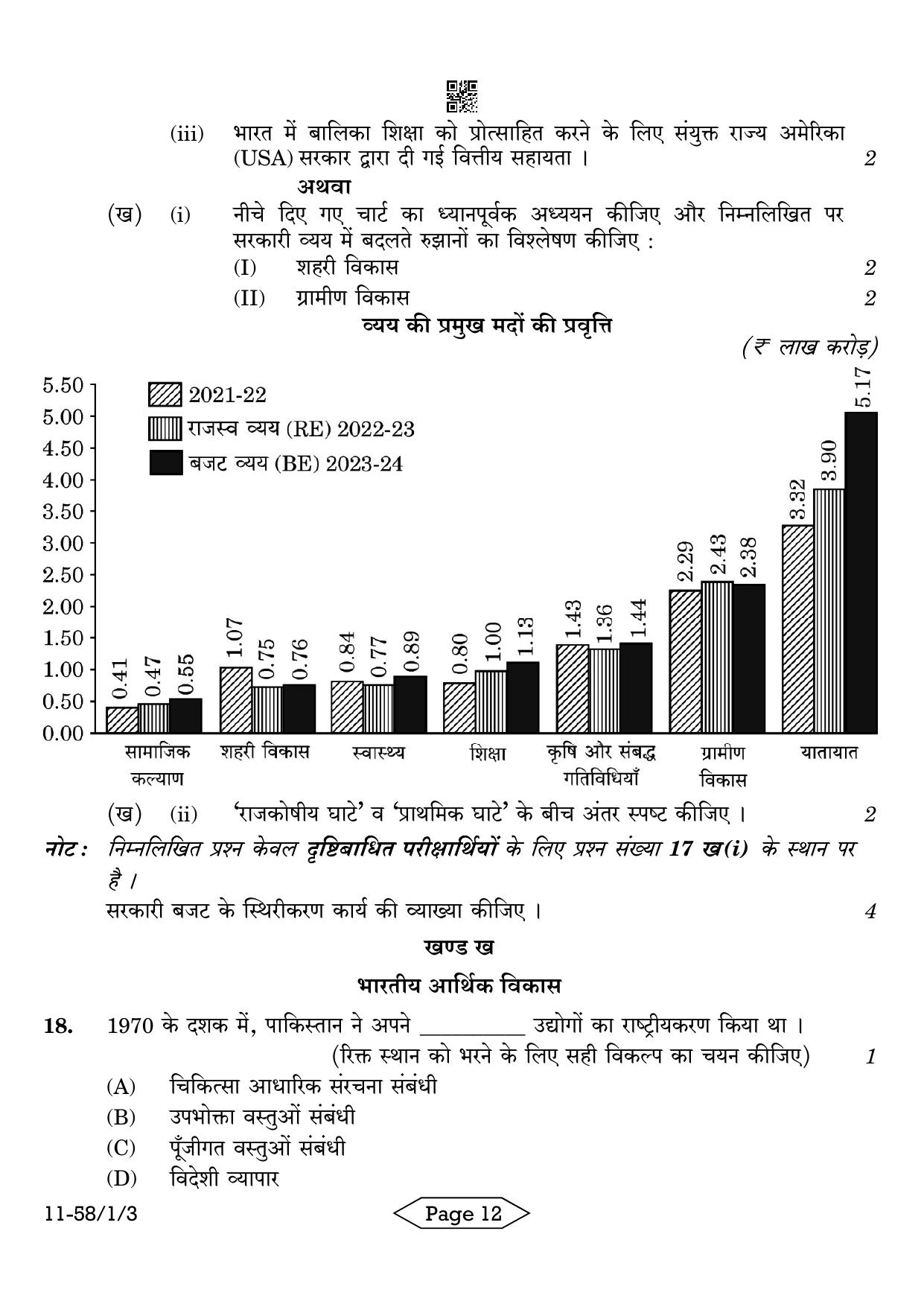CBSE Class 12 58-1-3 Economics 2024 Question Paper - Page 12