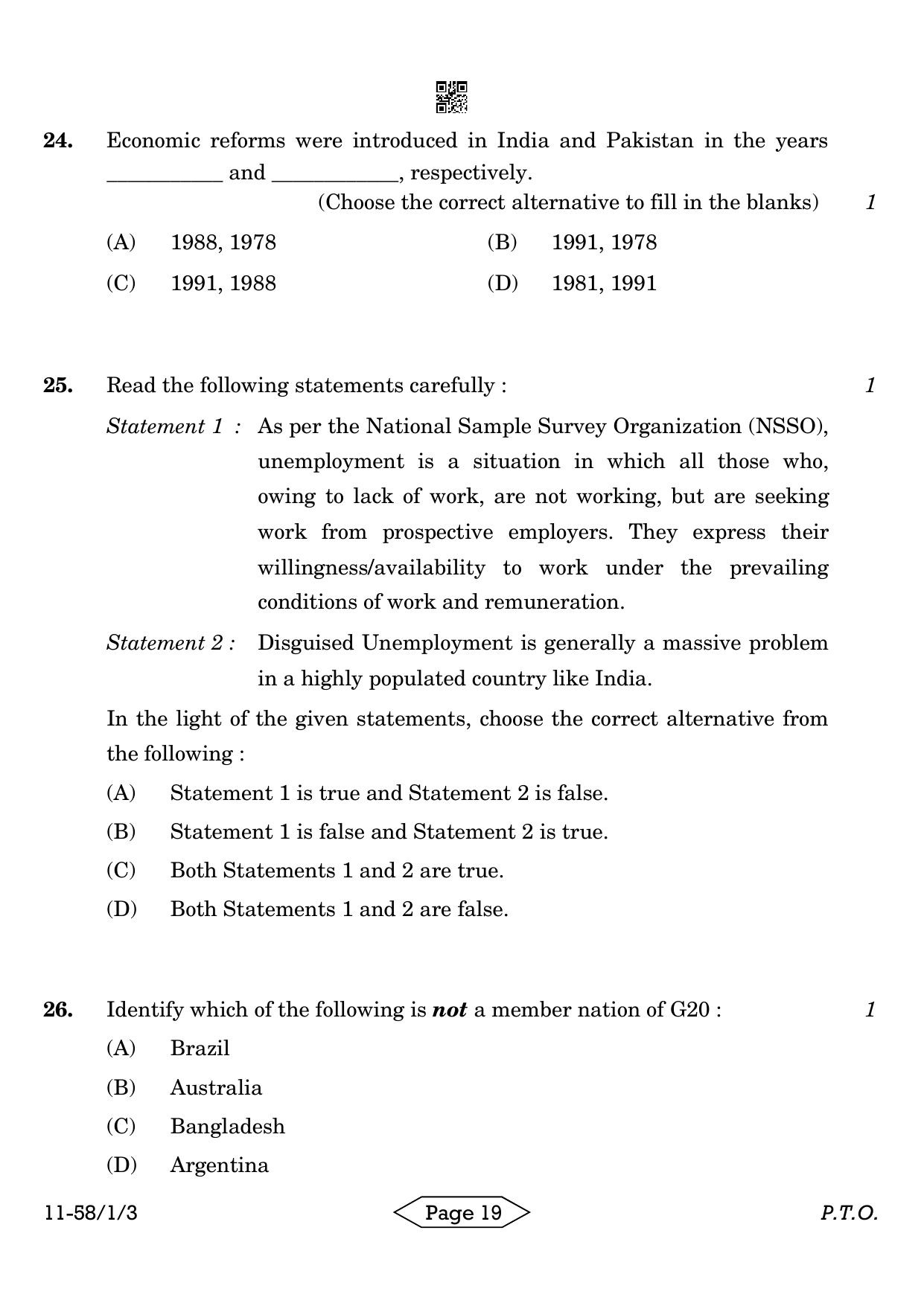 CBSE Class 12 58-1-3 Economics 2024 Question Paper - Page 19