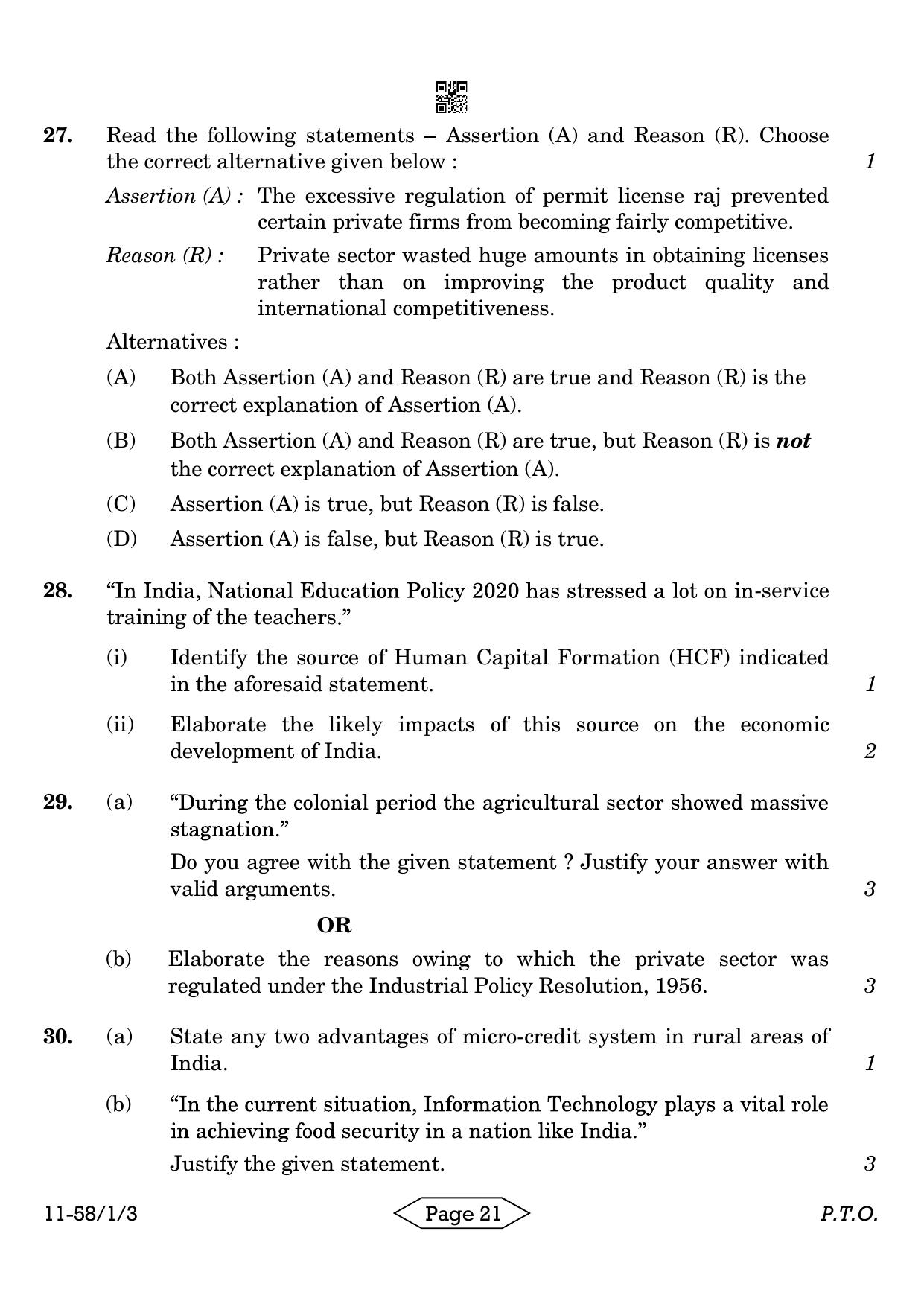 CBSE Class 12 58-1-3 Economics 2024 Question Paper - Page 21