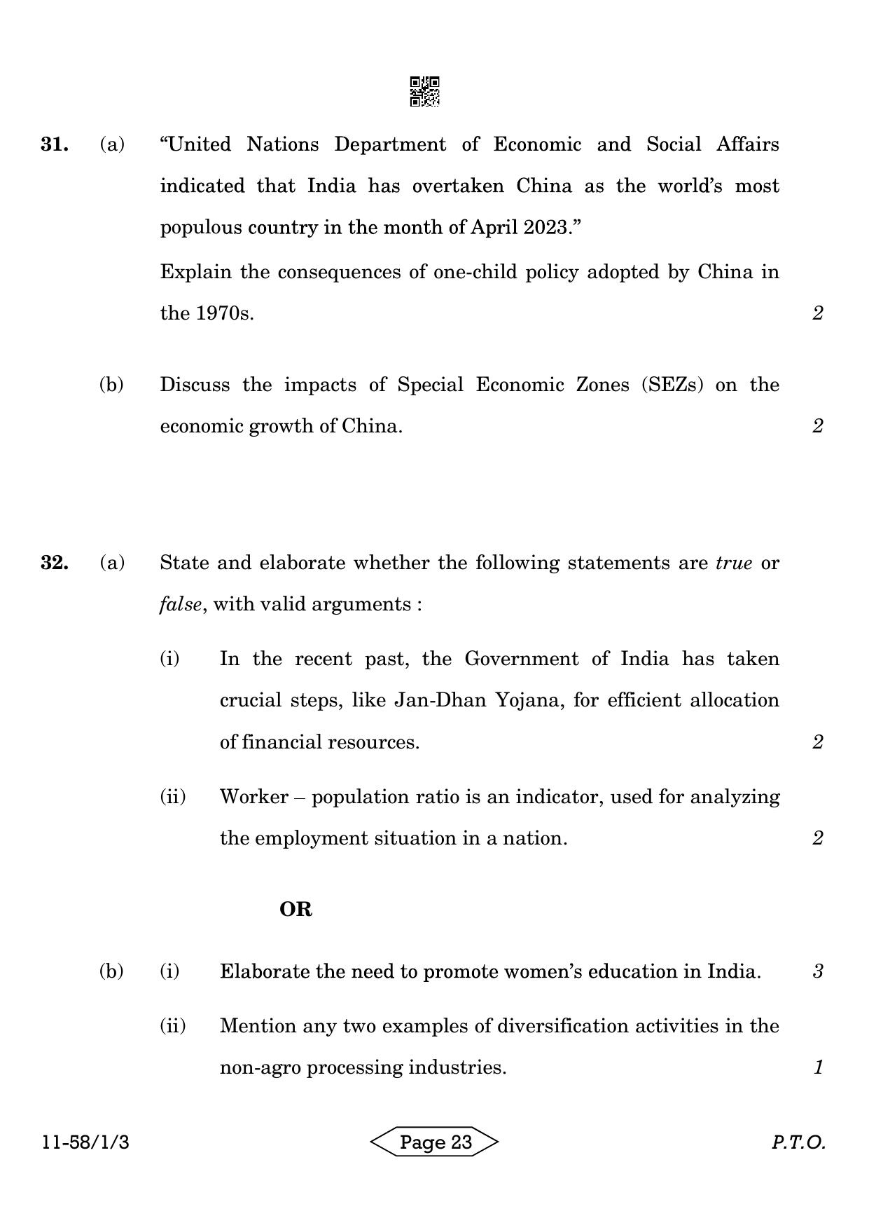 CBSE Class 12 58-1-3 Economics 2024 Question Paper - Page 23