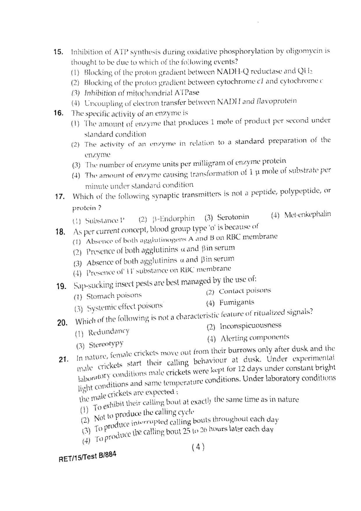 BHU RET ZOOLOGY 2015 Question Paper - Page 6