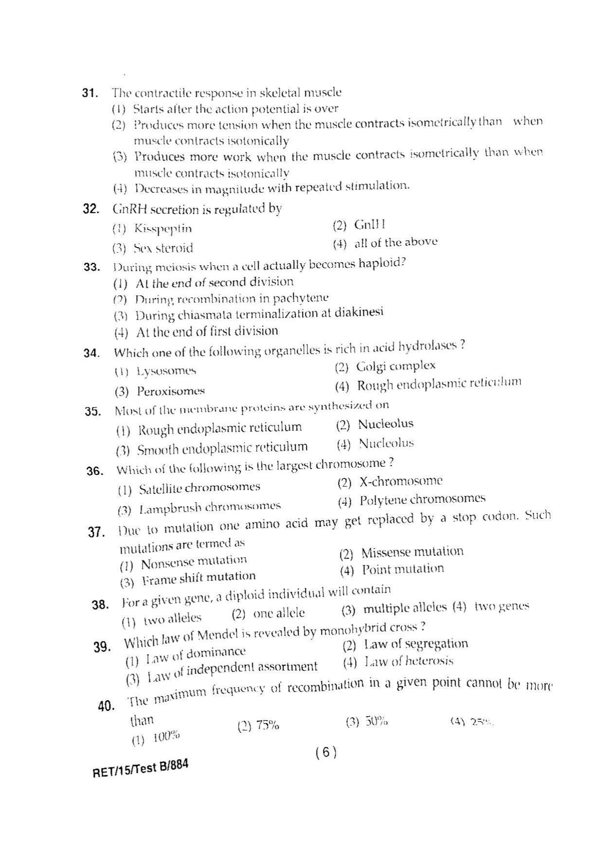 BHU RET ZOOLOGY 2015 Question Paper - Page 8
