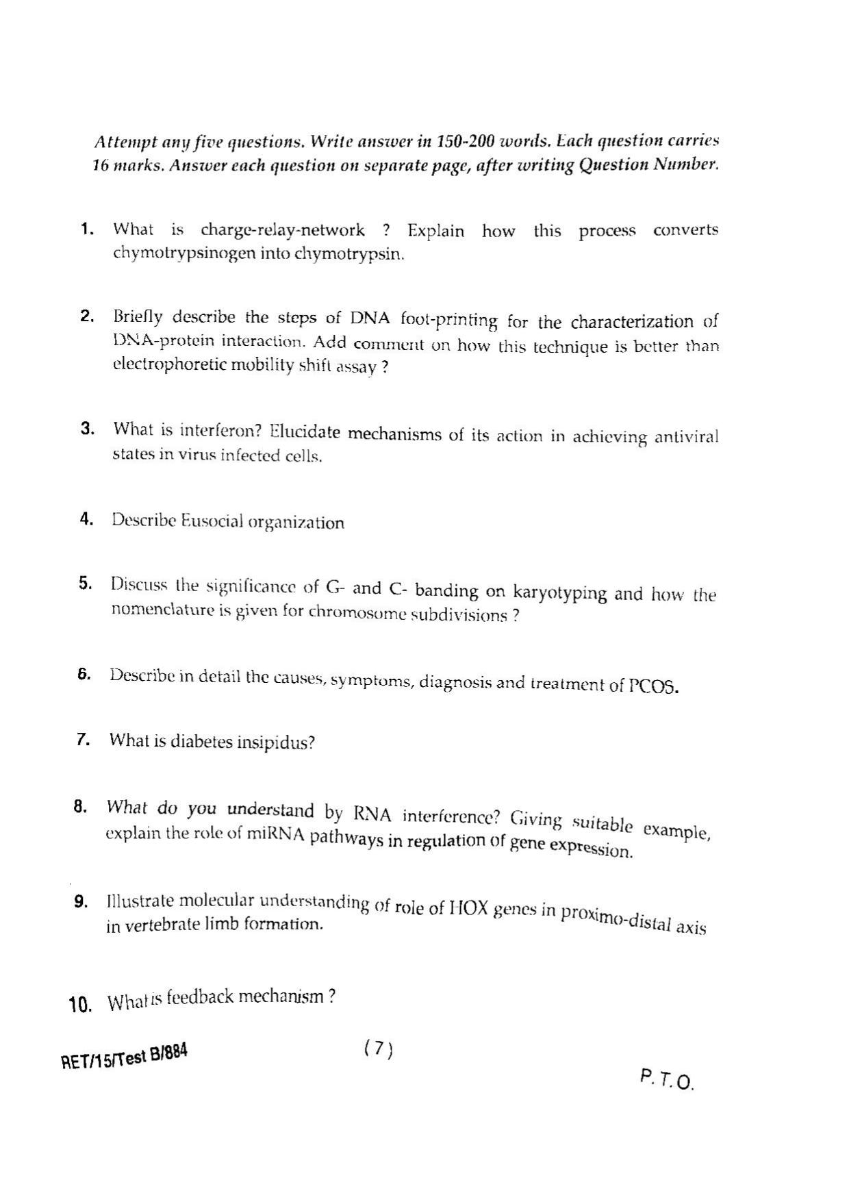 BHU RET ZOOLOGY 2015 Question Paper - Page 9