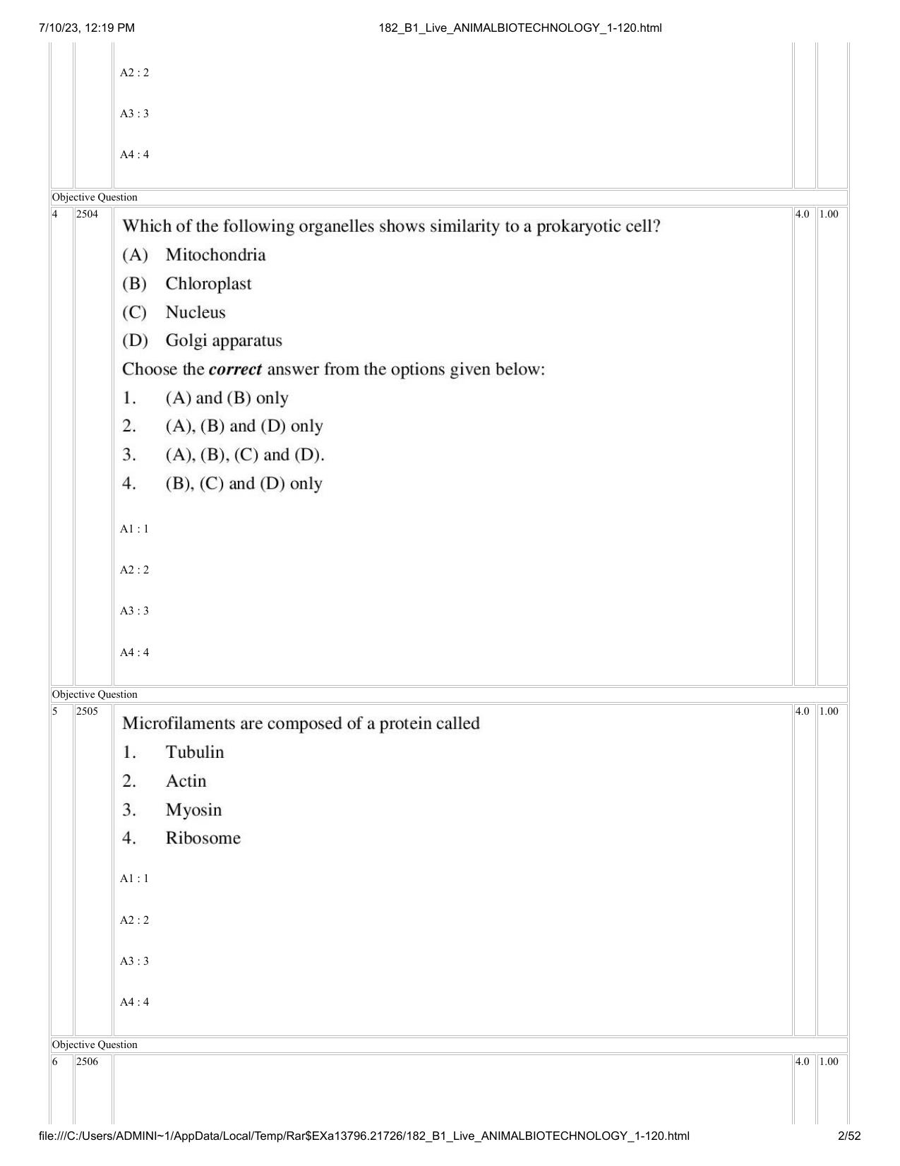 ICAR AIEEA PG 2023 ANIMAL BIOTECHNOLOGY Question Paper - Page 2