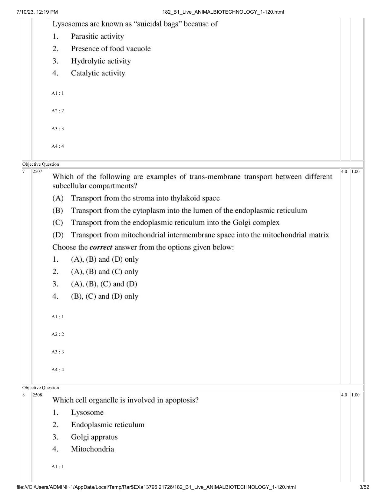 ICAR AIEEA PG 2023 ANIMAL BIOTECHNOLOGY Question Paper - Page 3