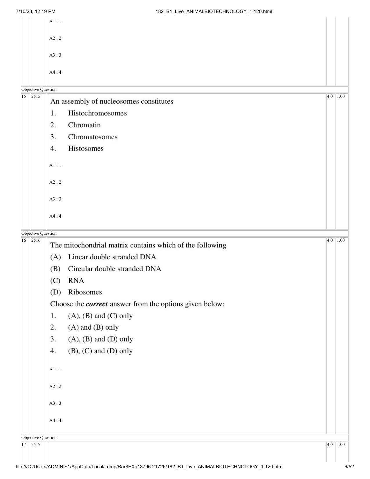 ICAR AIEEA PG 2023 ANIMAL BIOTECHNOLOGY Question Paper - Page 6