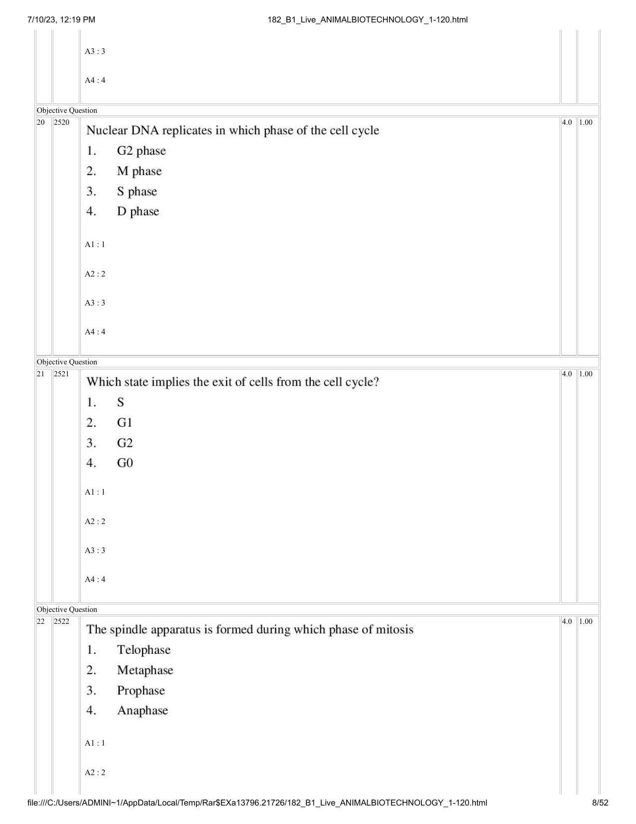 ICAR AIEEA PG 2023 ANIMAL BIOTECHNOLOGY Question Paper - Page 8