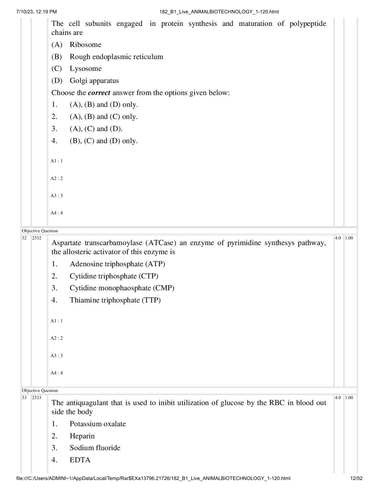 ICAR AIEEA PG 2023 ANIMAL BIOTECHNOLOGY Question Paper - Page 12