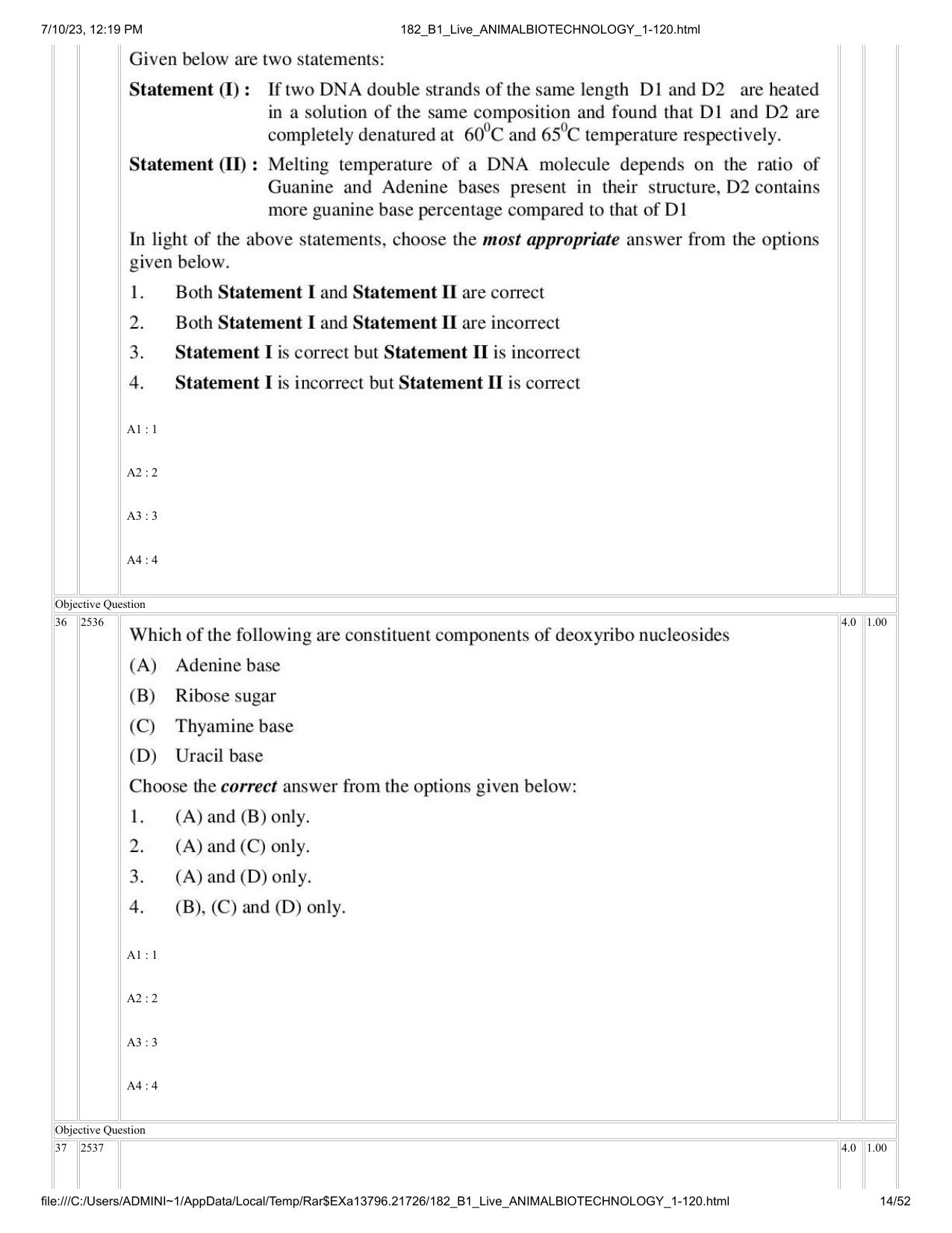 ICAR AIEEA PG 2023 ANIMAL BIOTECHNOLOGY Question Paper - Page 14