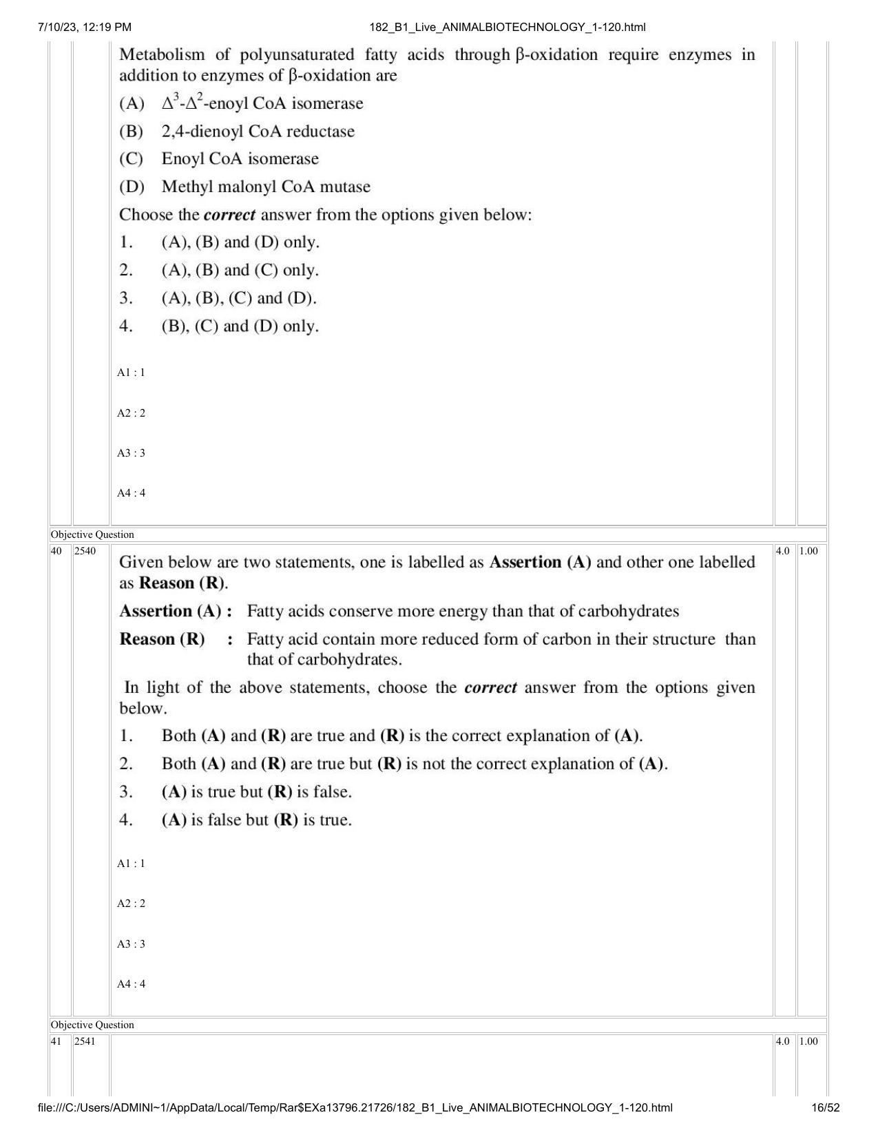 ICAR AIEEA PG 2023 ANIMAL BIOTECHNOLOGY Question Paper - Page 16