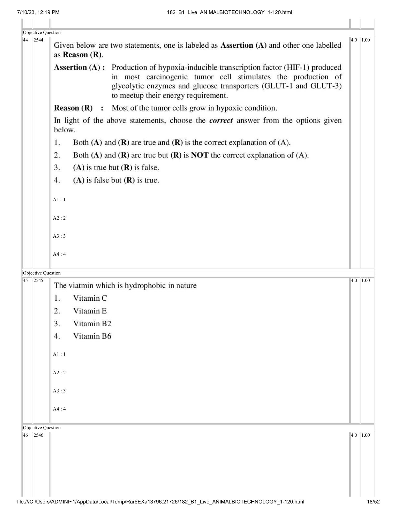 ICAR AIEEA PG 2023 ANIMAL BIOTECHNOLOGY Question Paper - Page 18