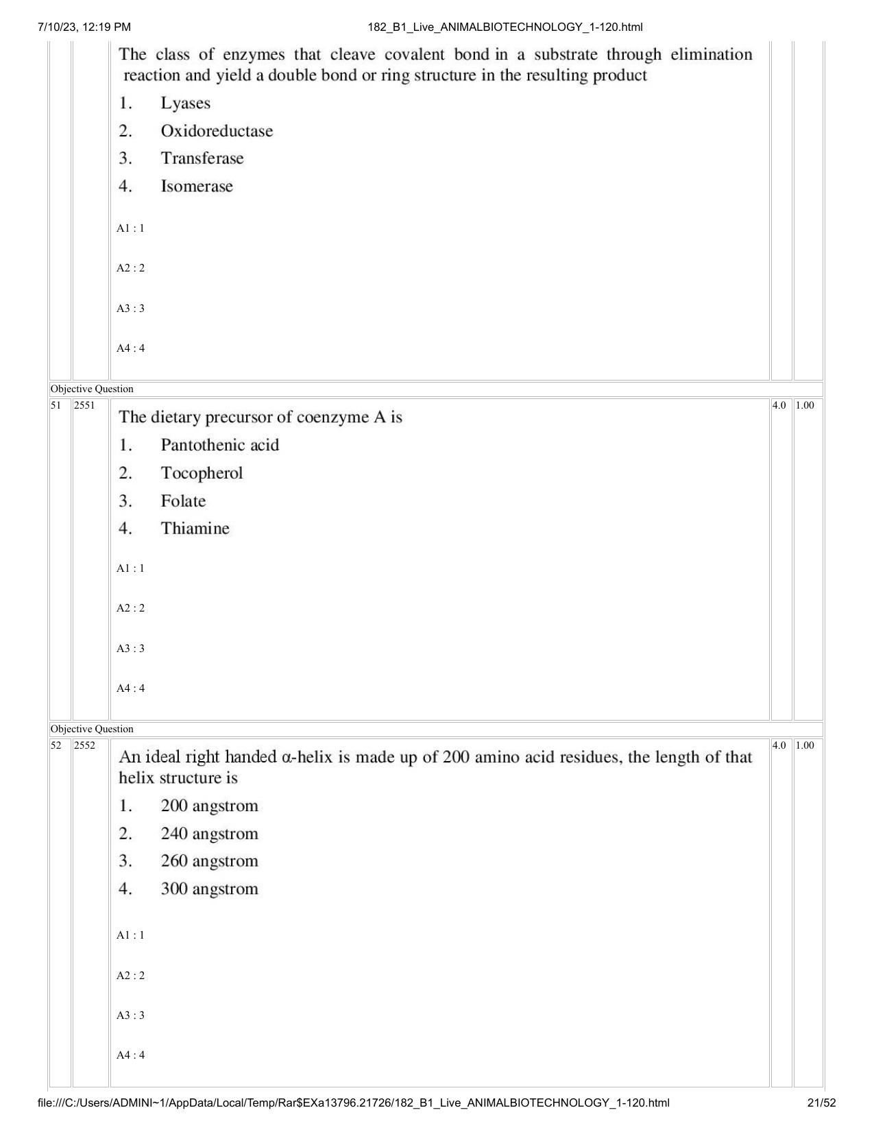 ICAR AIEEA PG 2023 ANIMAL BIOTECHNOLOGY Question Paper - Page 21