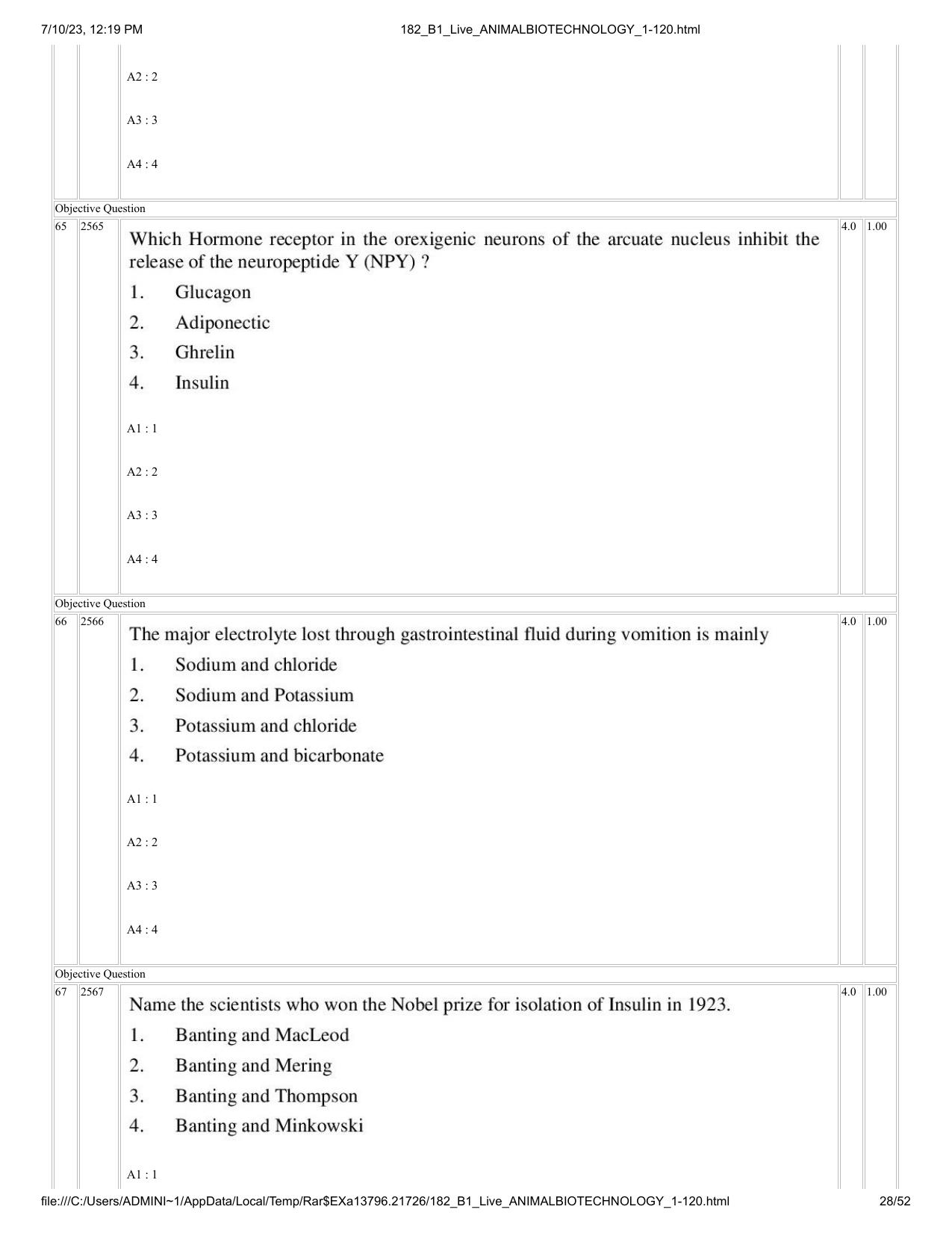 ICAR AIEEA PG 2023 ANIMAL BIOTECHNOLOGY Question Paper - Page 28