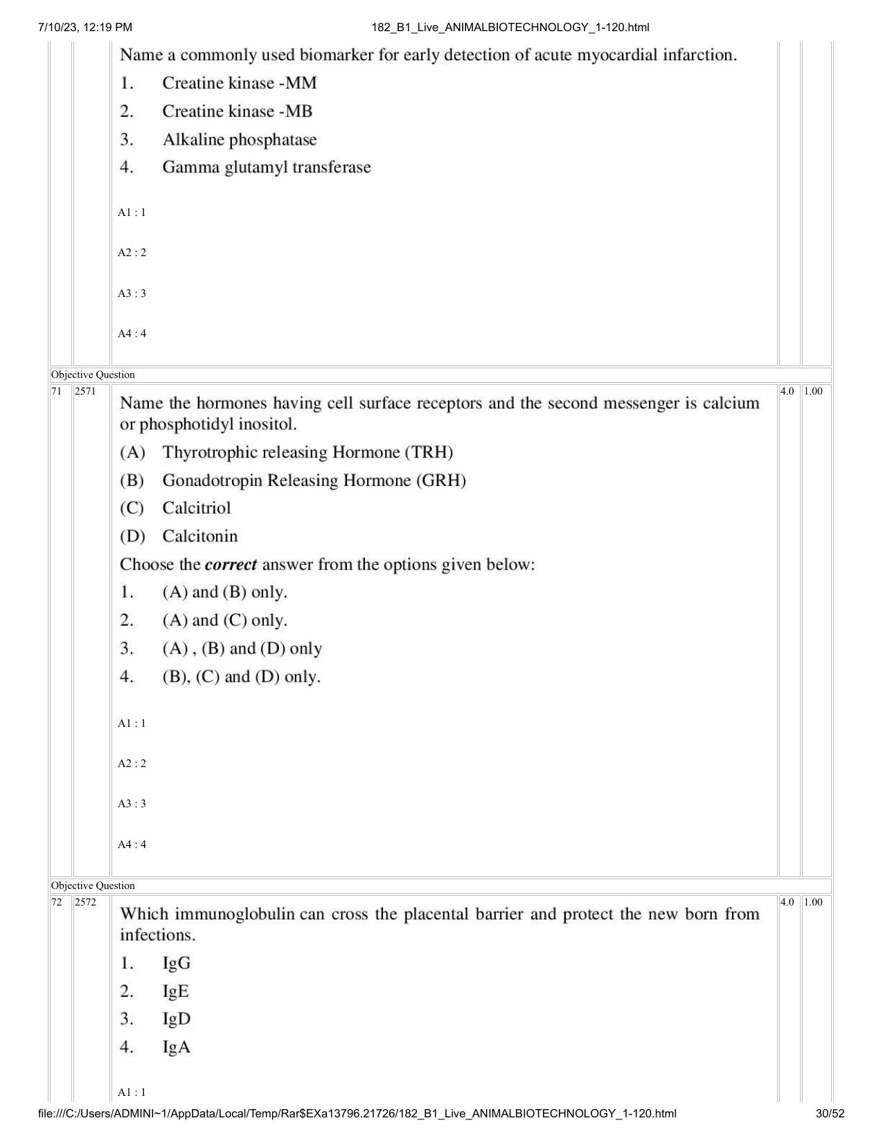 ICAR AIEEA PG 2023 ANIMAL BIOTECHNOLOGY Question Paper - Page 30