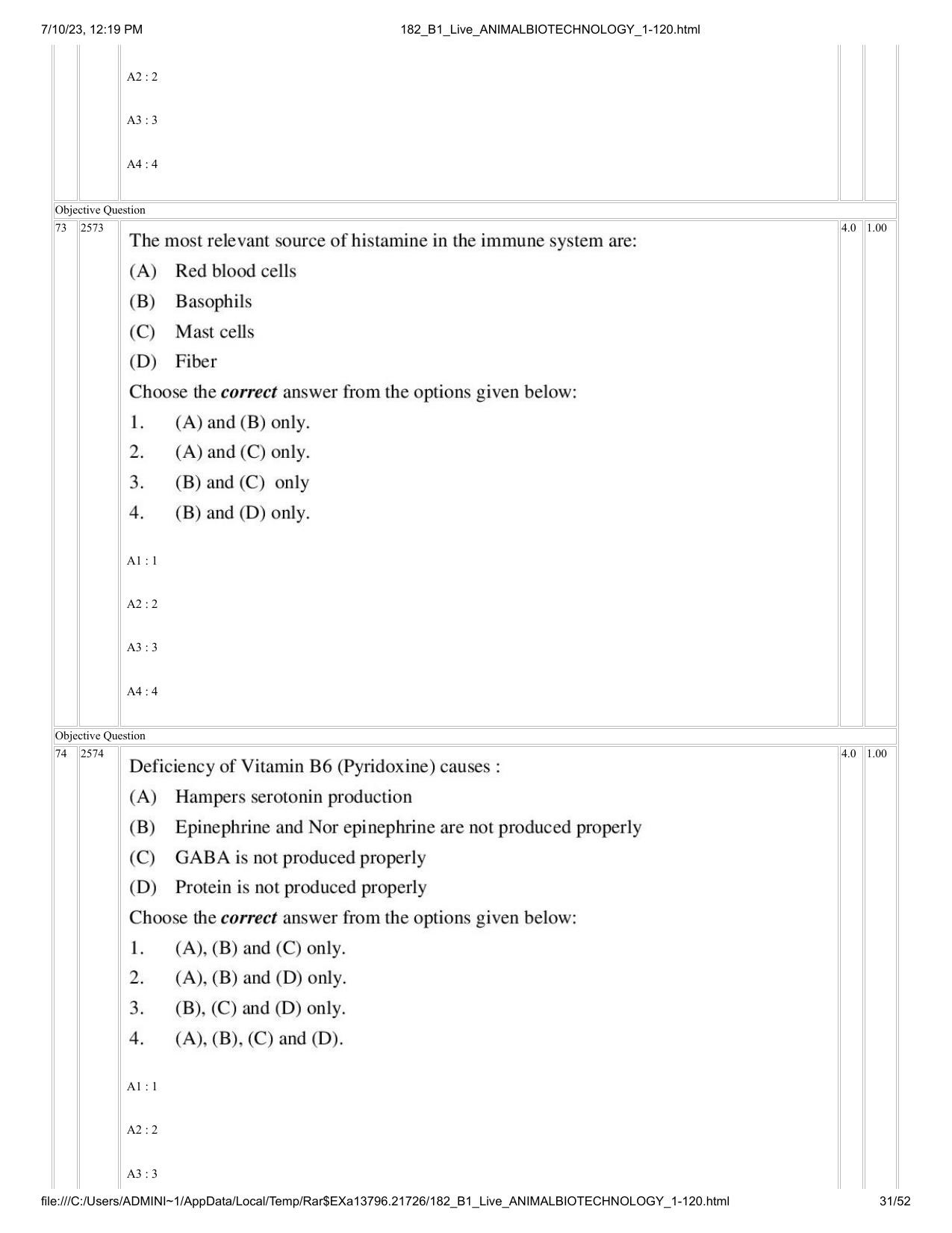 ICAR AIEEA PG 2023 ANIMAL BIOTECHNOLOGY Question Paper - Page 31