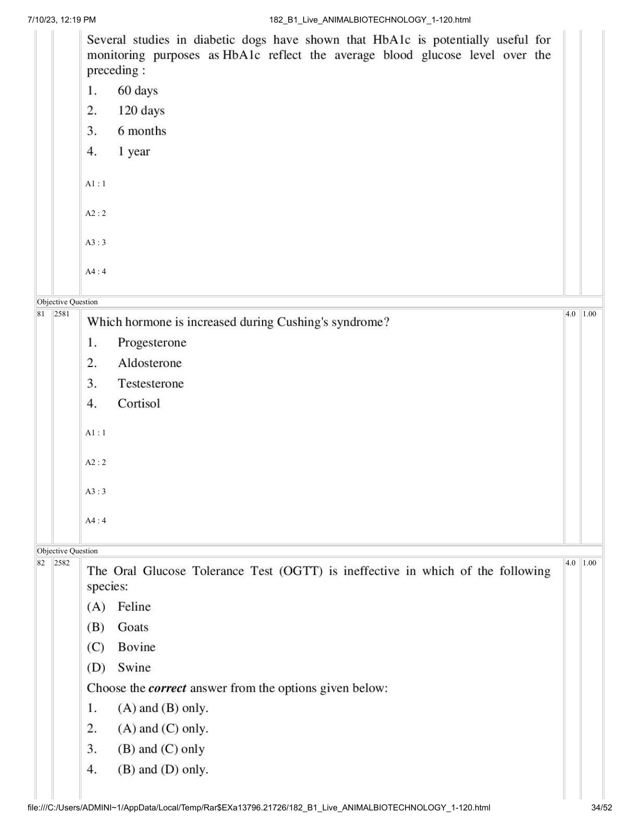 ICAR AIEEA PG 2023 ANIMAL BIOTECHNOLOGY Question Paper - Page 34