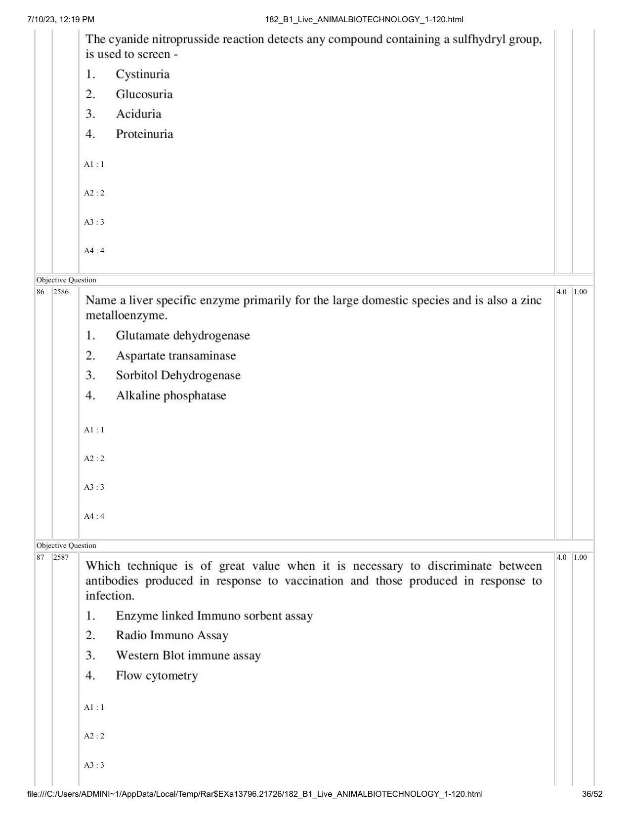 ICAR AIEEA PG 2023 ANIMAL BIOTECHNOLOGY Question Paper - Page 36